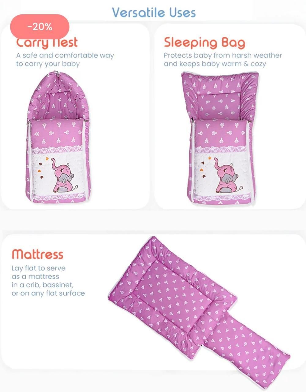 shreeji 32 in 1 Baby Bed, Baby Bedding for New Born & Carry Nest, Cotton Sleeping Bag-picture-10