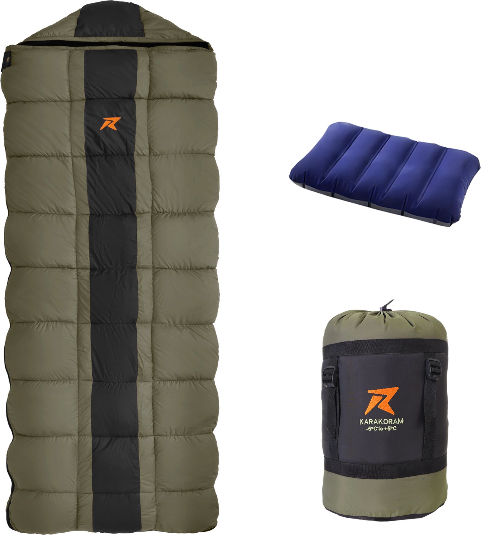 Karakoram Rectangular -5°C Sleep Bag Camping Hiking For Adults, Free Air Pillow Sleeping Bag