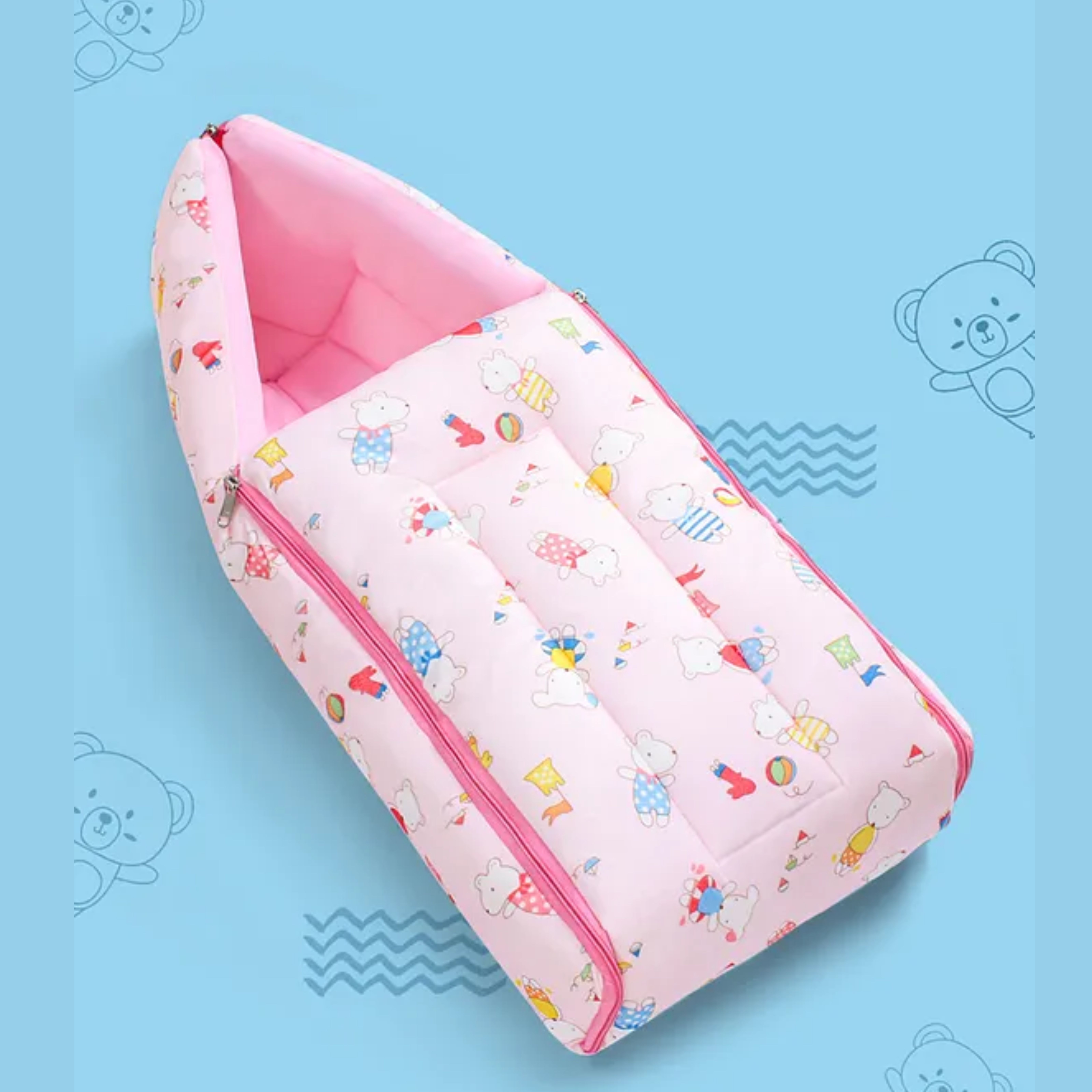 3 in 1 Baby Sleeping Bag and Carry Nest,Cotton for new born baby(PINK HIPPOO) Sleeping Bag-image-40