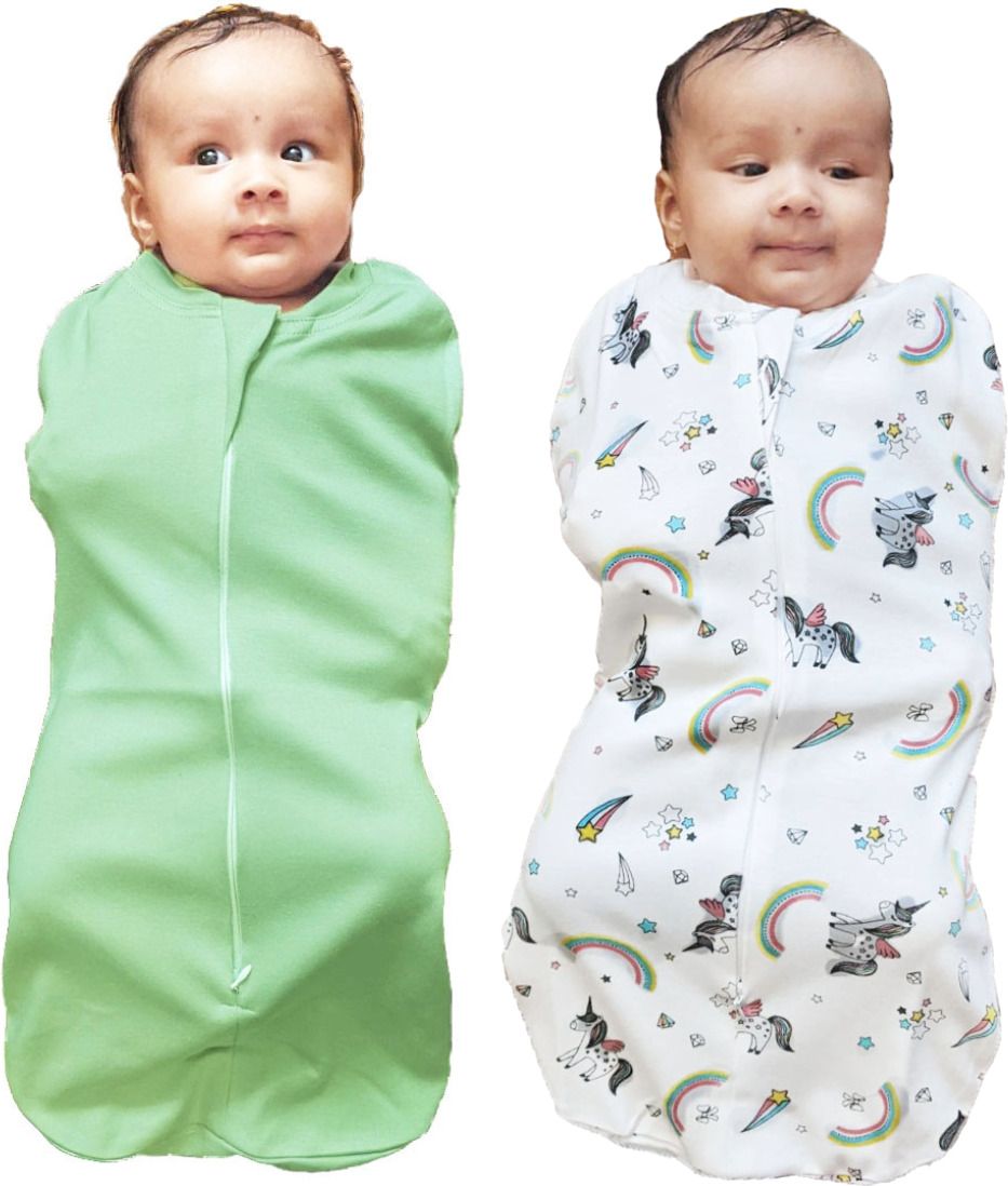 POD/Swaddle/Sleeping Bag/Sack for NewbornBaby 0-3 months PK-2 Light Green+Whitee Sleeping Bag-image-3