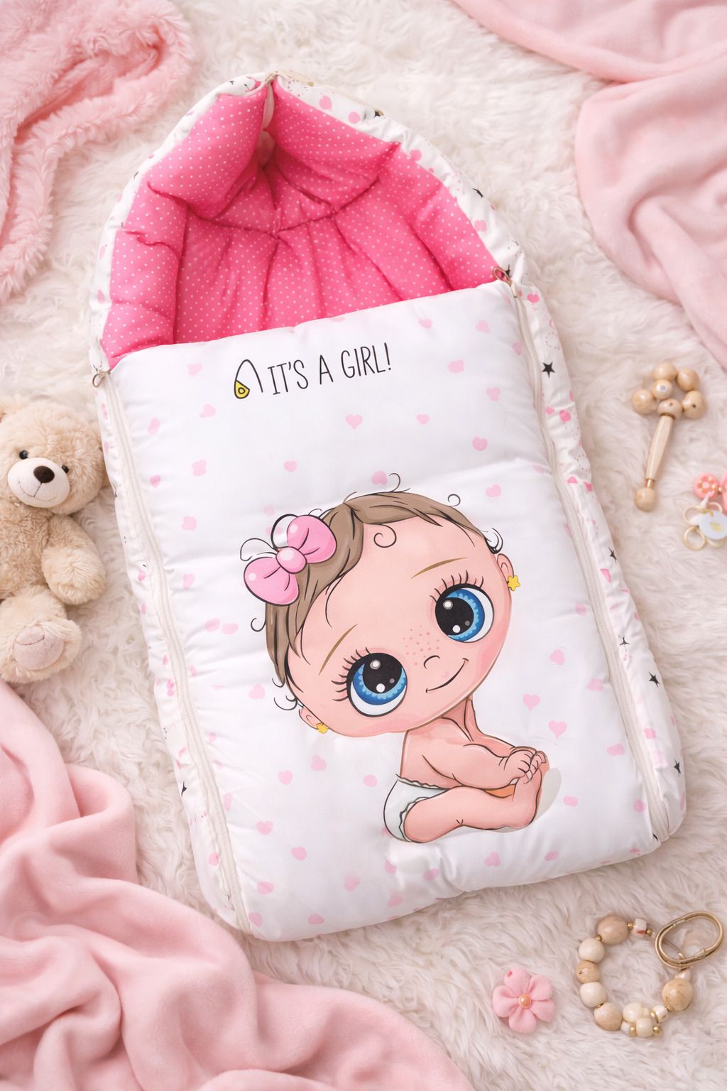 nazee White&Pink-ItsaGirl Digital Printed Cotton Baby 3-in-1 Carry Nest - Mattress - Sleeping Bag-picture-36