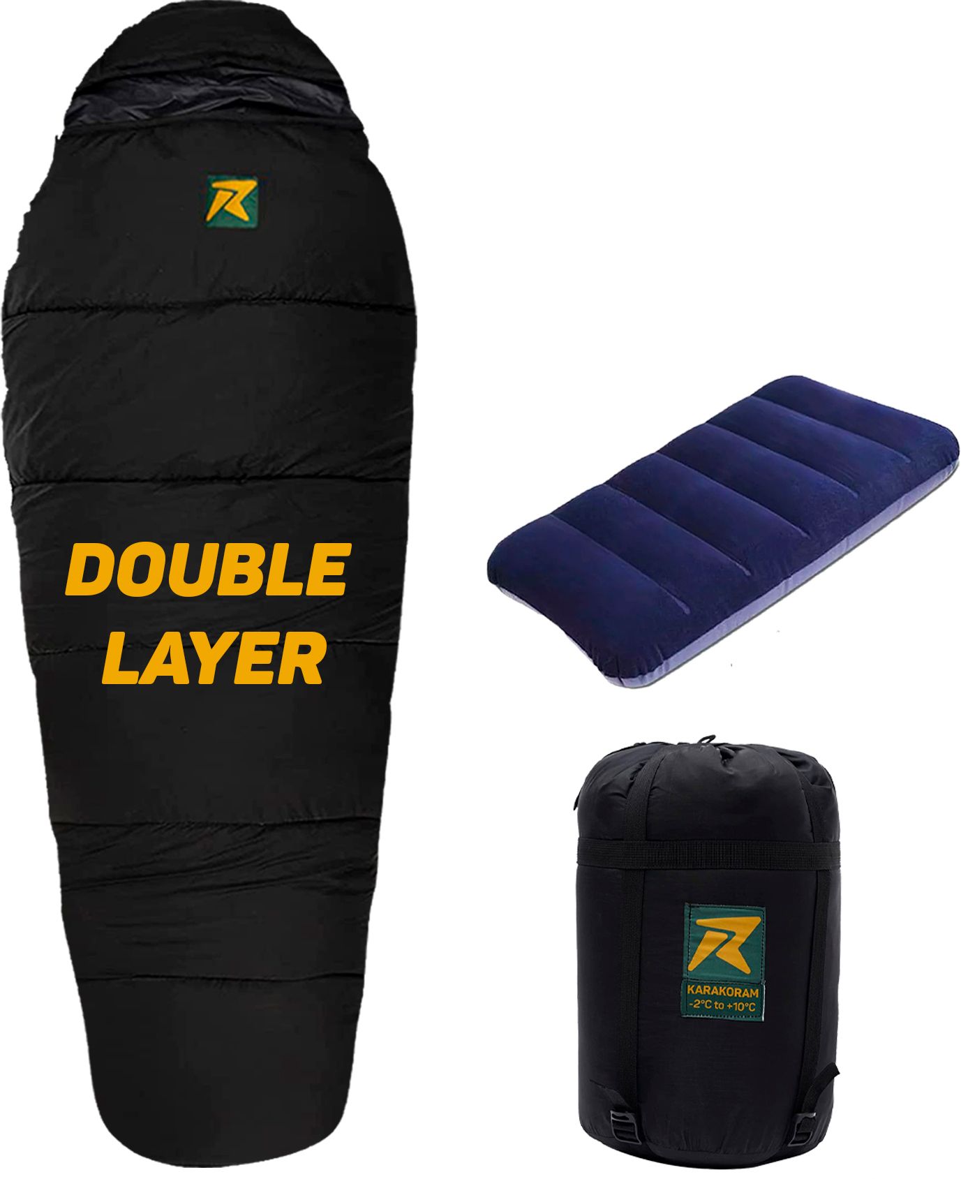 Karakoram -2°C +10°C Double Layer Sleep Bag for Adults,Camping with Air Pillow Sleeping Bag