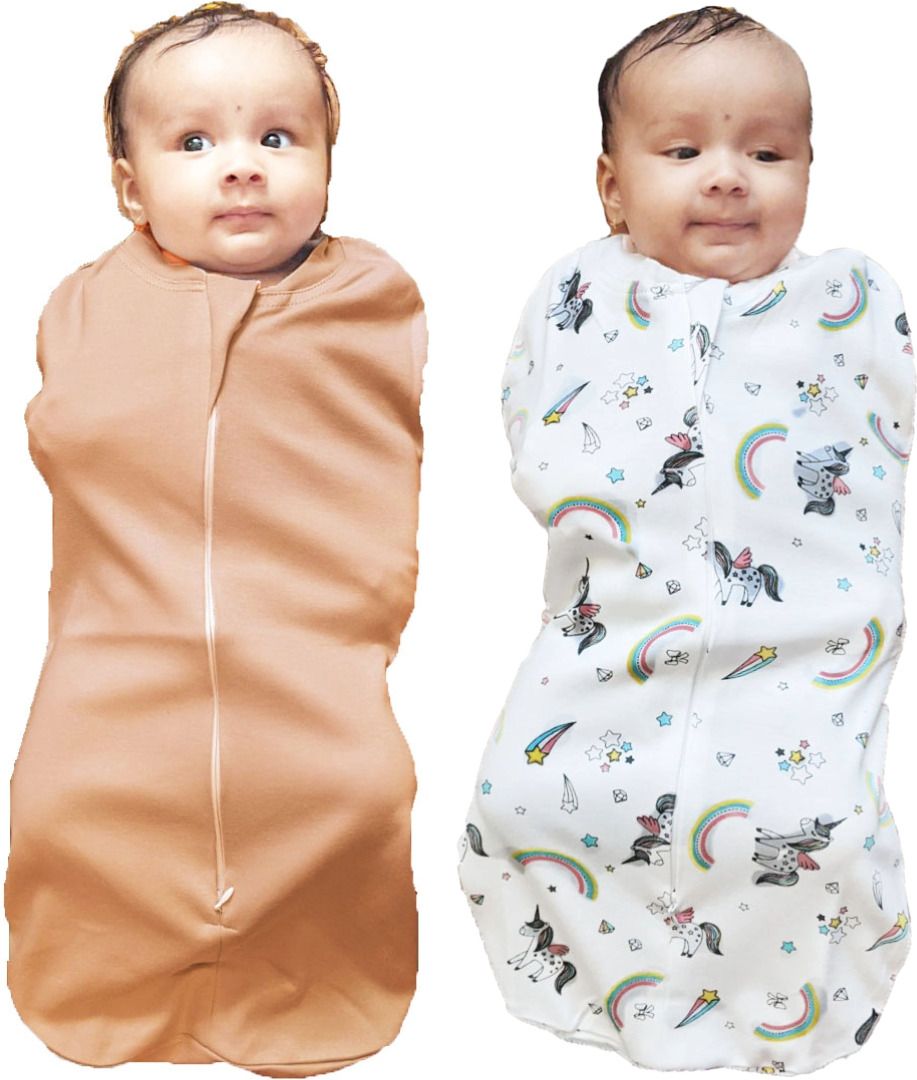 POD/Swaddle/Sleeping Bag/Sack for NewbornBaby 0-3 months Pack of-2 Biscuit+White Sleeping Bag-image-0
