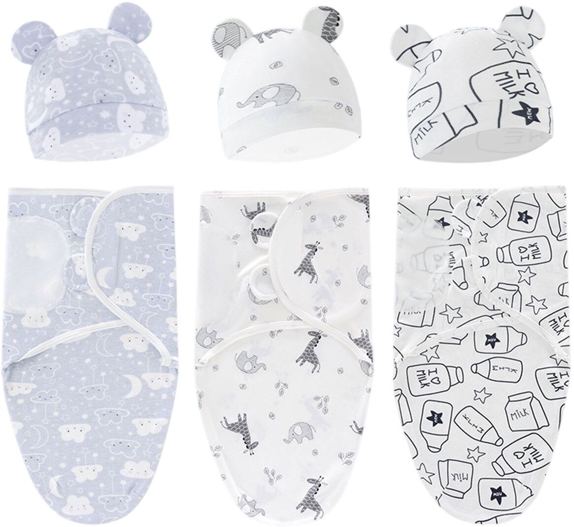 hasthip 3pcs Cotton Baby Swaddles with Cap for Newborns 0 to 3 Months Sleep Sack Sleeping Bag-picture-41