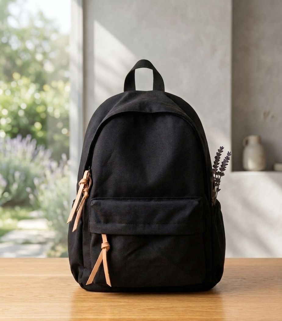 Black Women Shoulder Bag 22 L Casual Backpack for College/School/Travel with Leather Puller-image-2