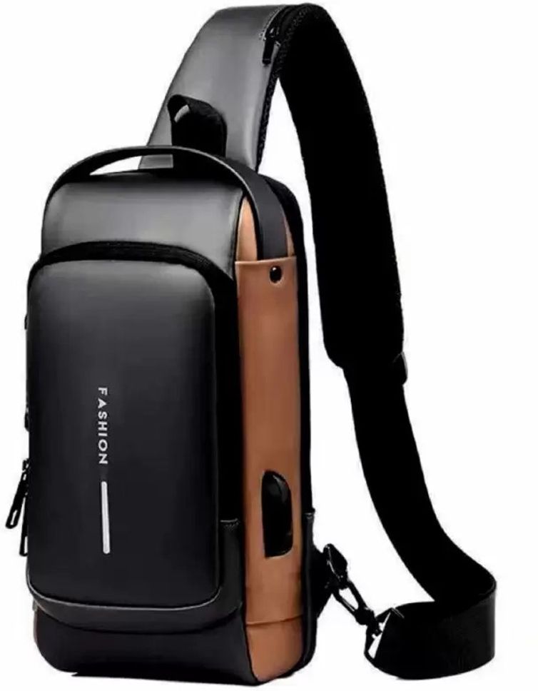 navrangi Brown Men Shoulder Bag Sling Bag USB Charging Sport Shoulder Bag High Capacity Waterproof-picture-14