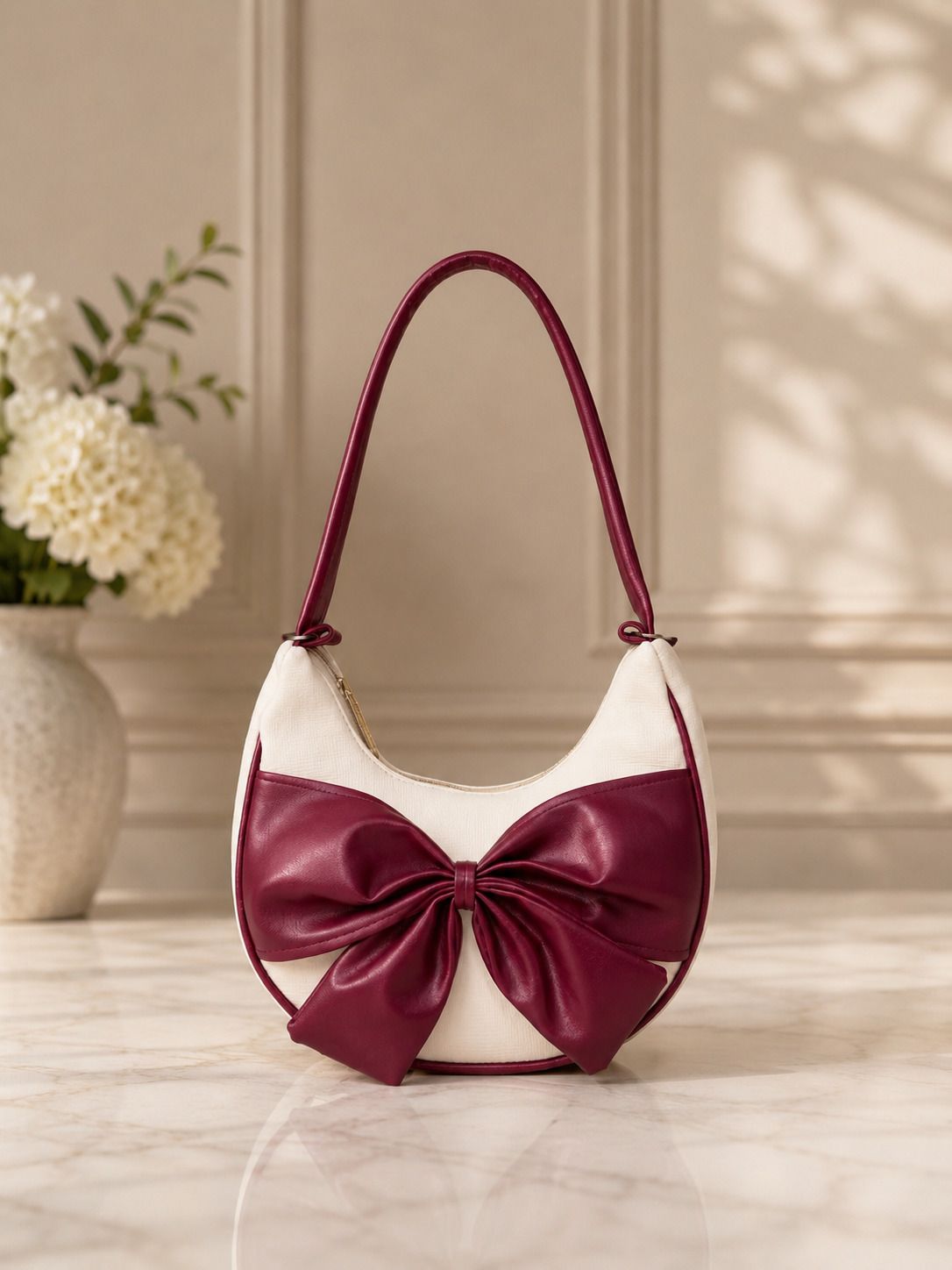 Maroon Women Shoulder Bag MAROON BOW HANDBAG-image-0