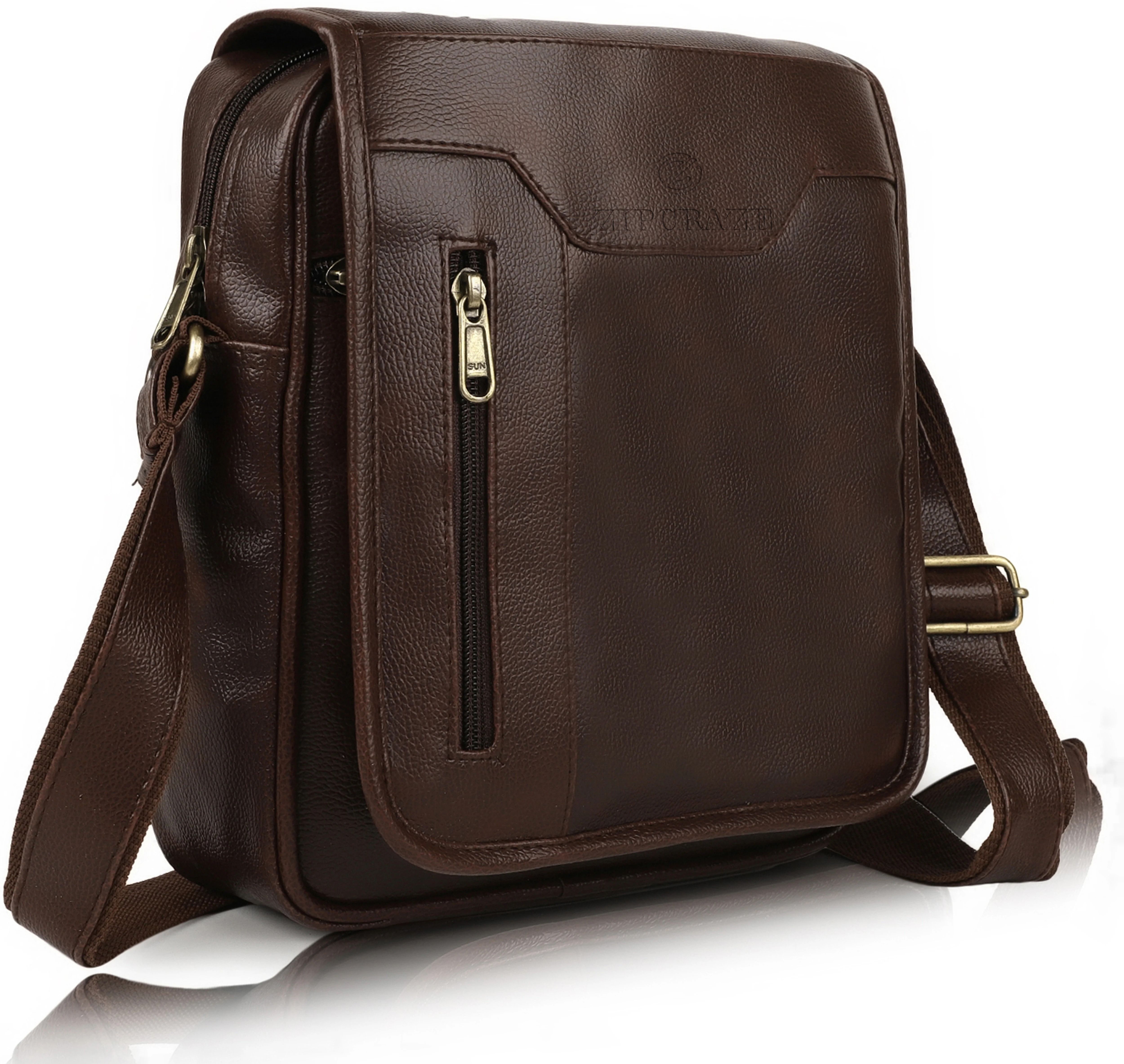 zipcraze Brown Men Sling Bag Vegan Leather crossbody/Shoulder/Unsex Sling Bag with Padded Tab Compartment-picture-28