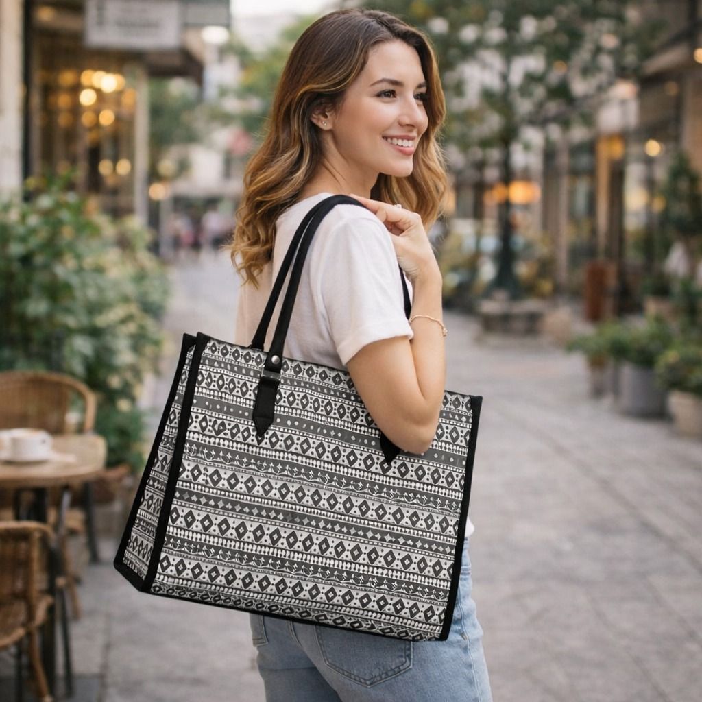 Black, White Women Tote Spacious Shopping and Office Carry tote Bag for Daily Use-image-4