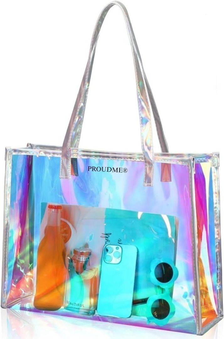 Silver Women Tote Holographic Transparent Women's Tote Bag Iridescent Rainbow Shine-image-49