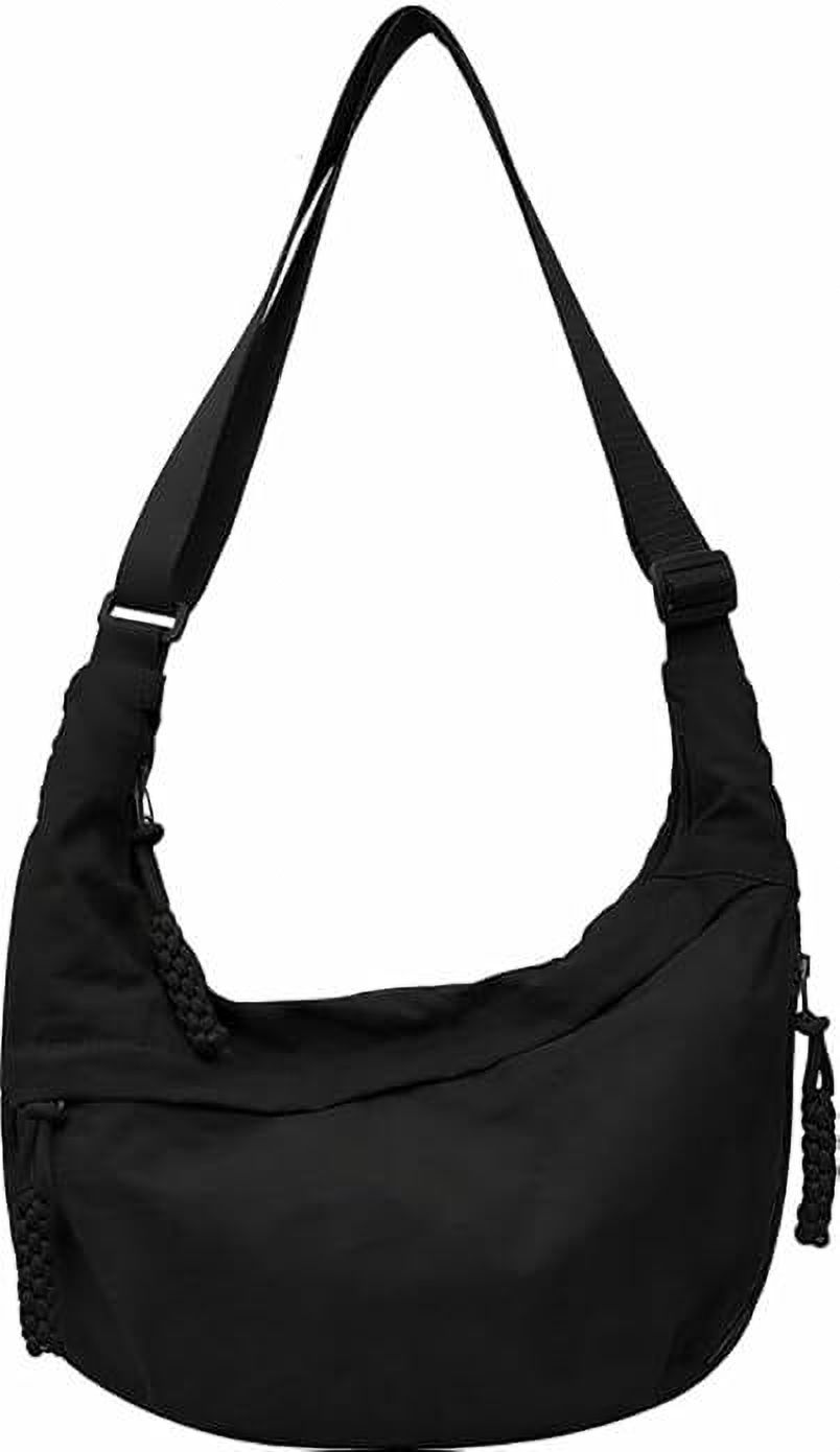 Black Men & Women Sling Bag Crossbody Crescent Shoulder Bag | Women's Lightweight Nylon Sling Purse, Handbag-image-18