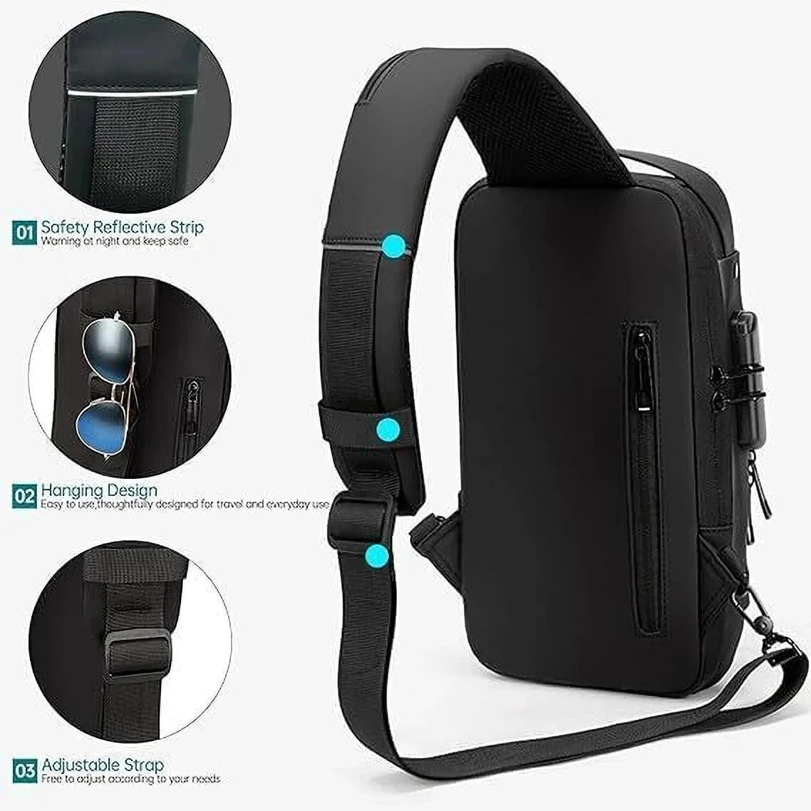 Black Men & Women Sling Bag Shoulder Sling Bag for Men Work with Essential Carry-image-5