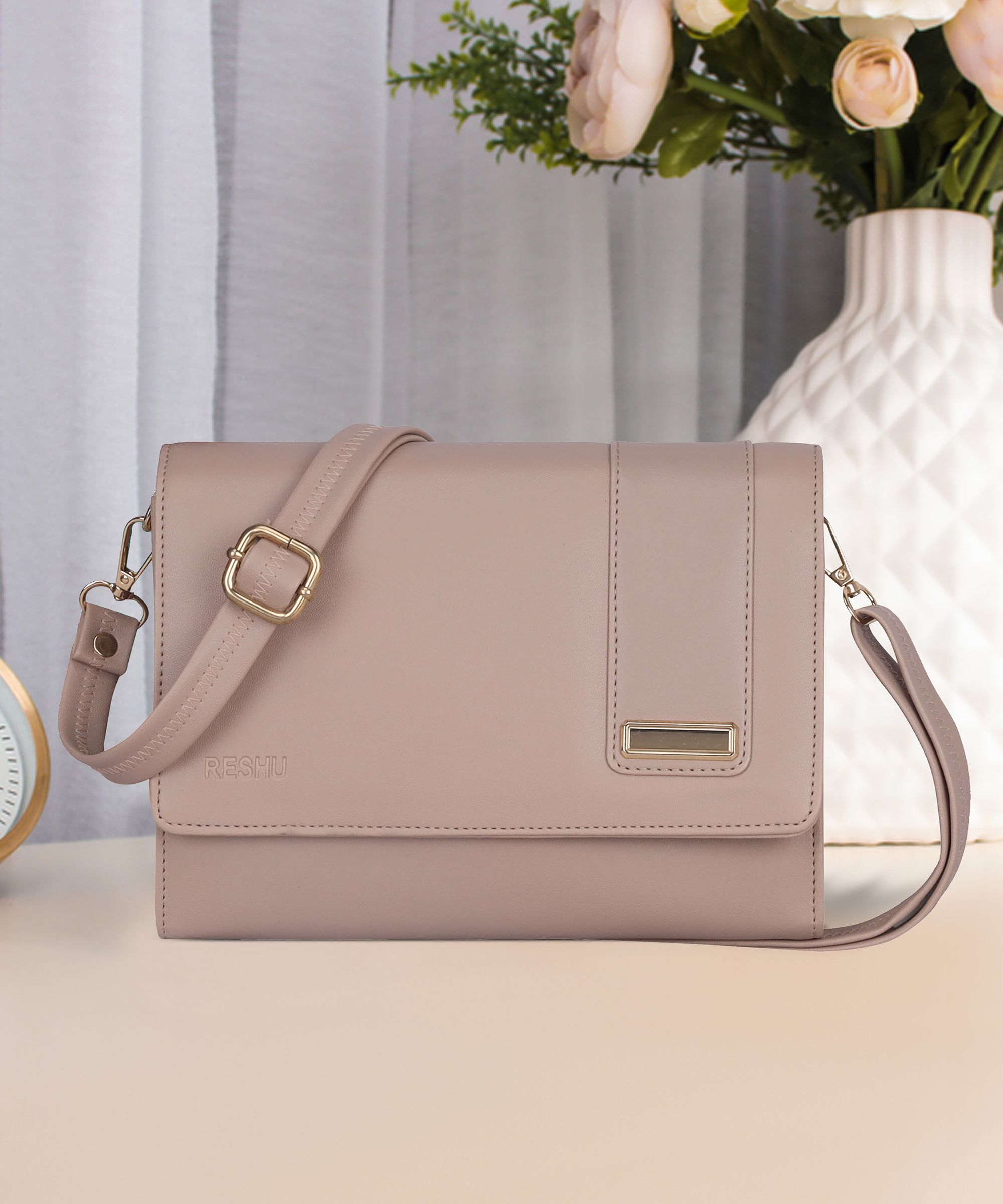 Beige Women Sling Bag women's sling bag with shoulder strap and 8 pocket