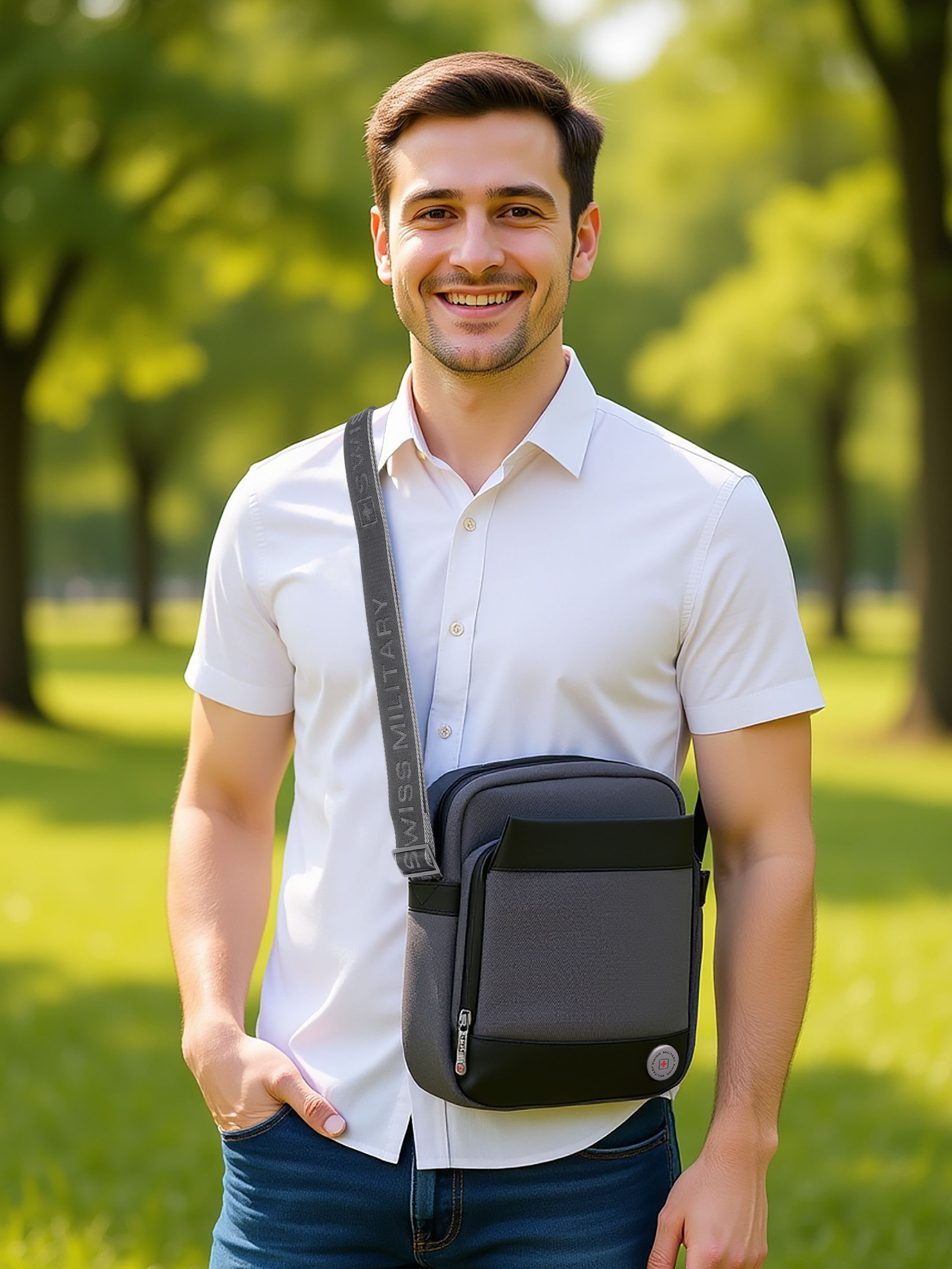 Grey Men & Women Sling Bag POPPER Polyester Sling Bag with Multi-Pocket Organizer Durable & Stylish Sling-image-17