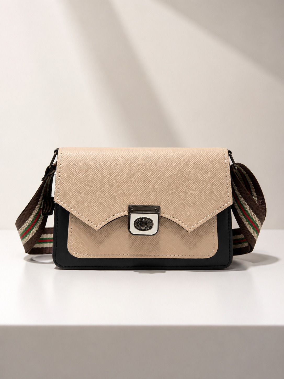 szn Beige, Black Women Sling Bag Textured PU Shoulder Bag-picture-11
