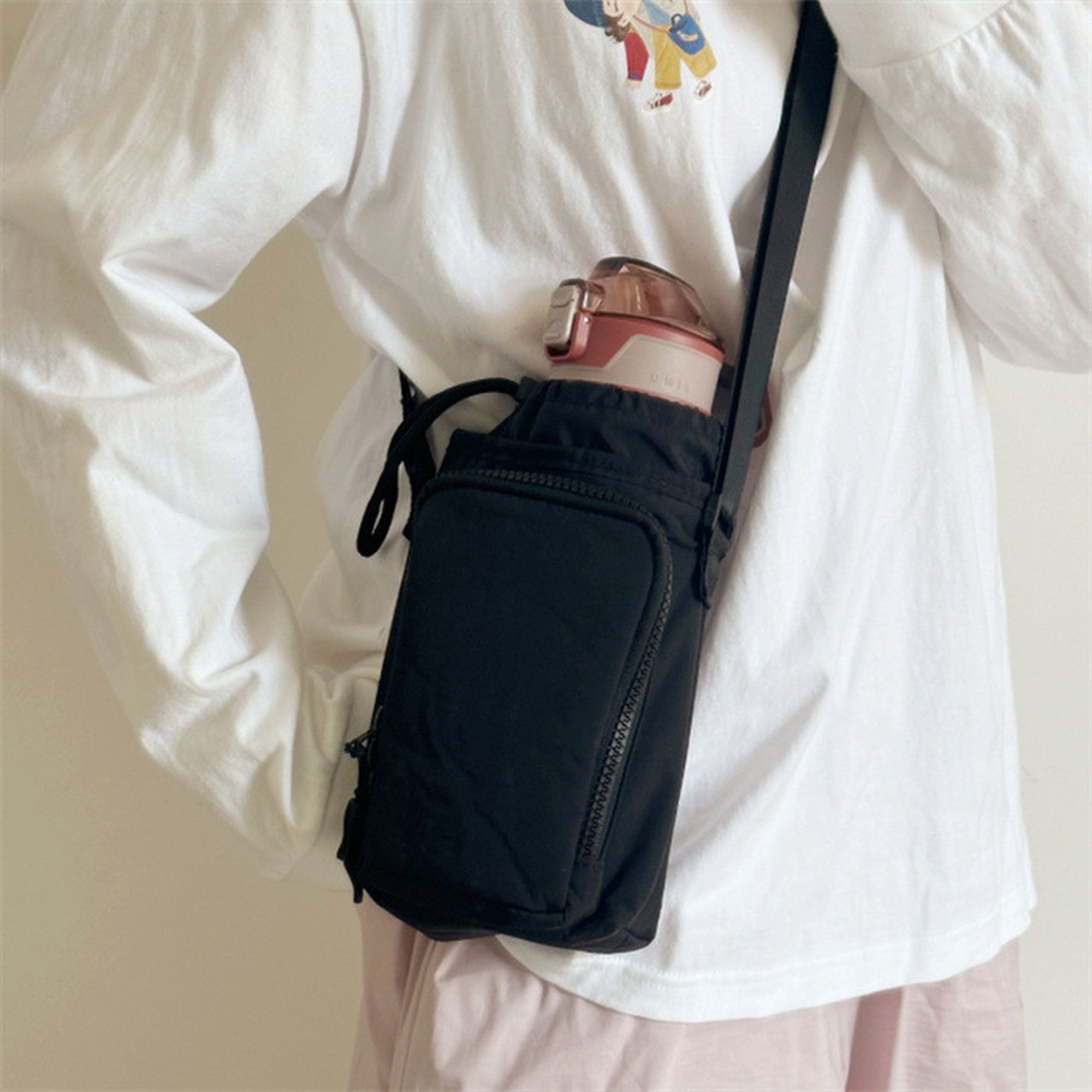 Black Women Sling Bag Sling Bag for Women Water Bottle Holder Crossbody Bag Mobile Pocket Waterproof-image-36