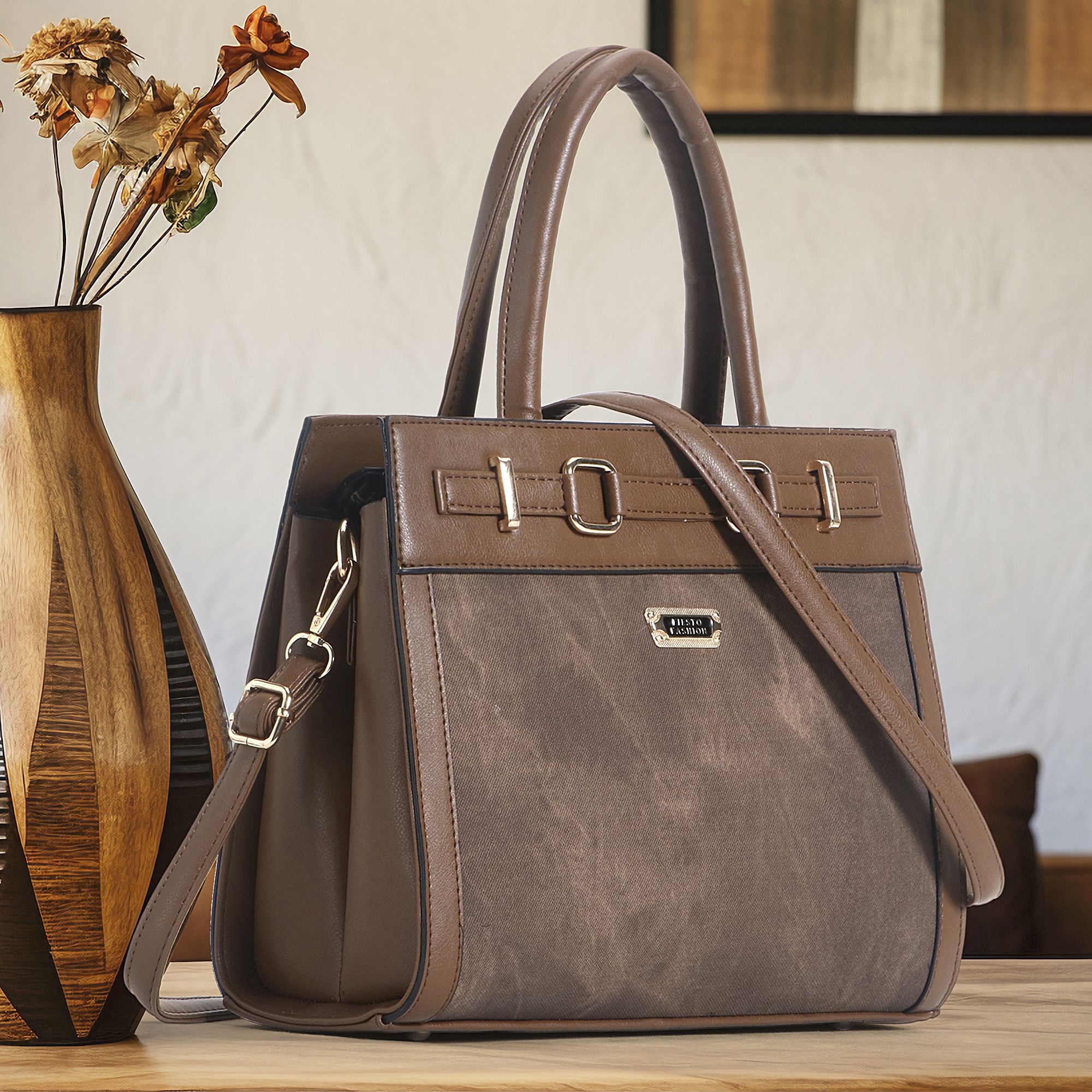 Brown Women Hand-held Bag Women's Premium Structured Satchel Handbag with Detachable Sling Strap-image-4