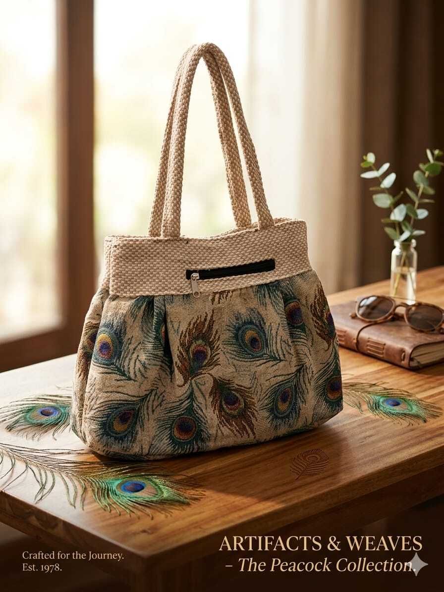 Beige Women Shoulder Bag MOR PANKH PRINTED HAND BAG - KH587-image-21