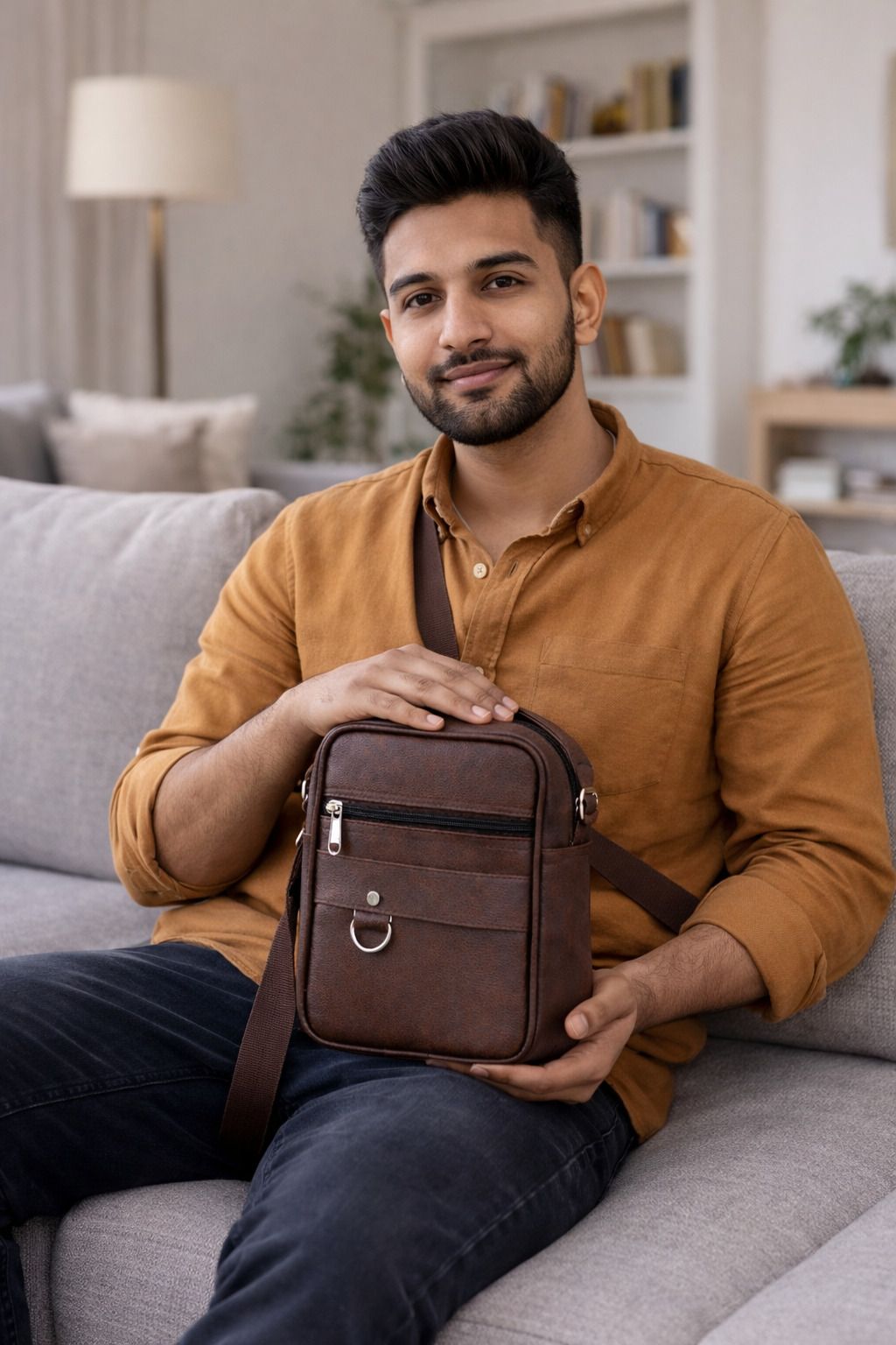 CRAR Brown PU Leather Side Sling Bag for Men | Multi-Zip Office & Casual Crossbody SLING BAG MENS & BOYS-picture-13