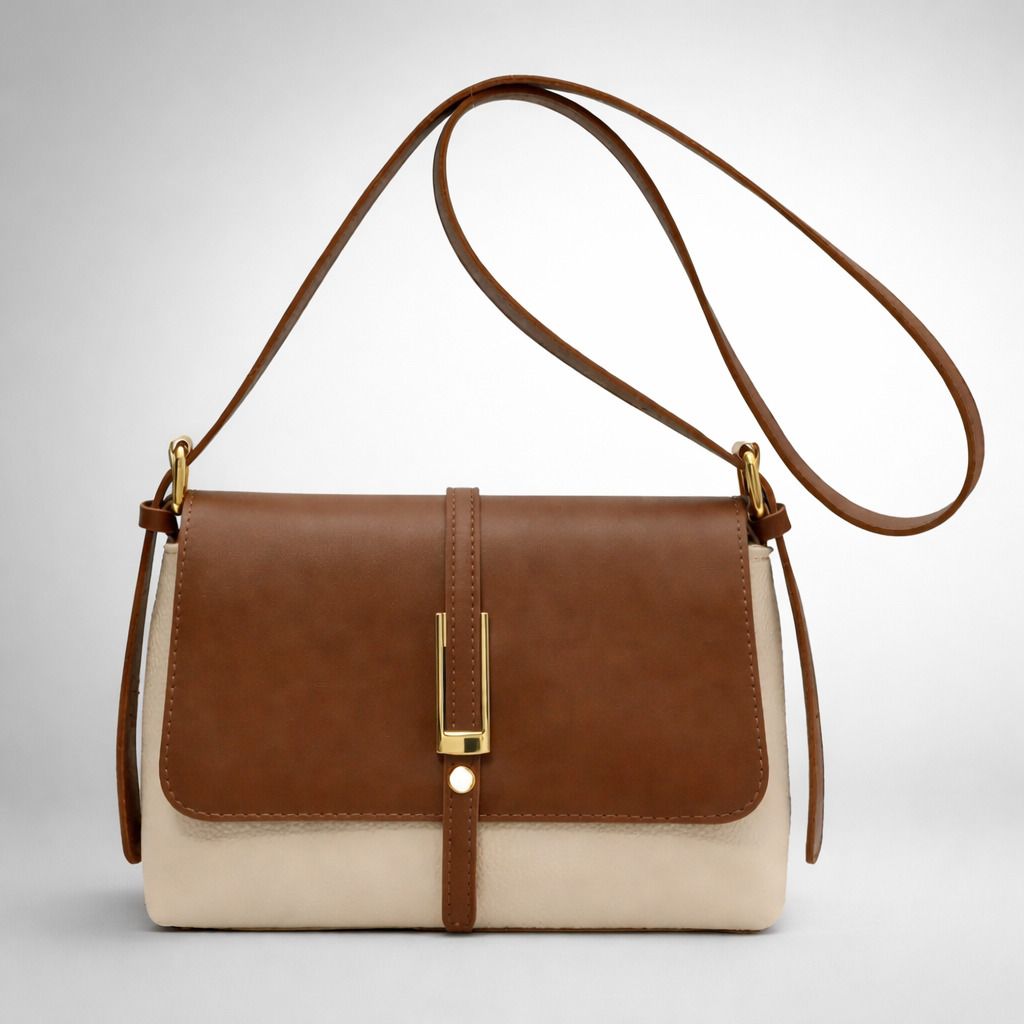 Tan Women Sling Bag Women Faux Leather Sling Bag with Zipper Closure and Adjustable Strap for Womens-image-3