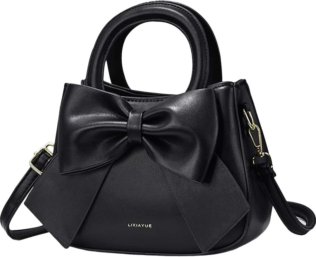 Black Women Sling Bag Women Bow Handheld Shoulder Bag Crossbody And Sweet Small Bucket Bag (Black)-image-36