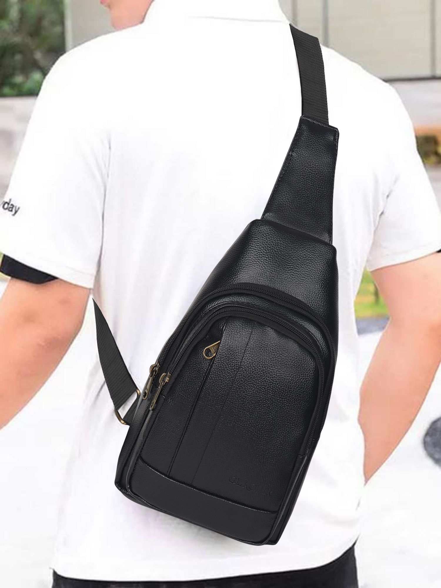Black Men Sling Bag Stylish Sling Bag for Men Crossbody Chest Bag with Adjustable Strap-image-48