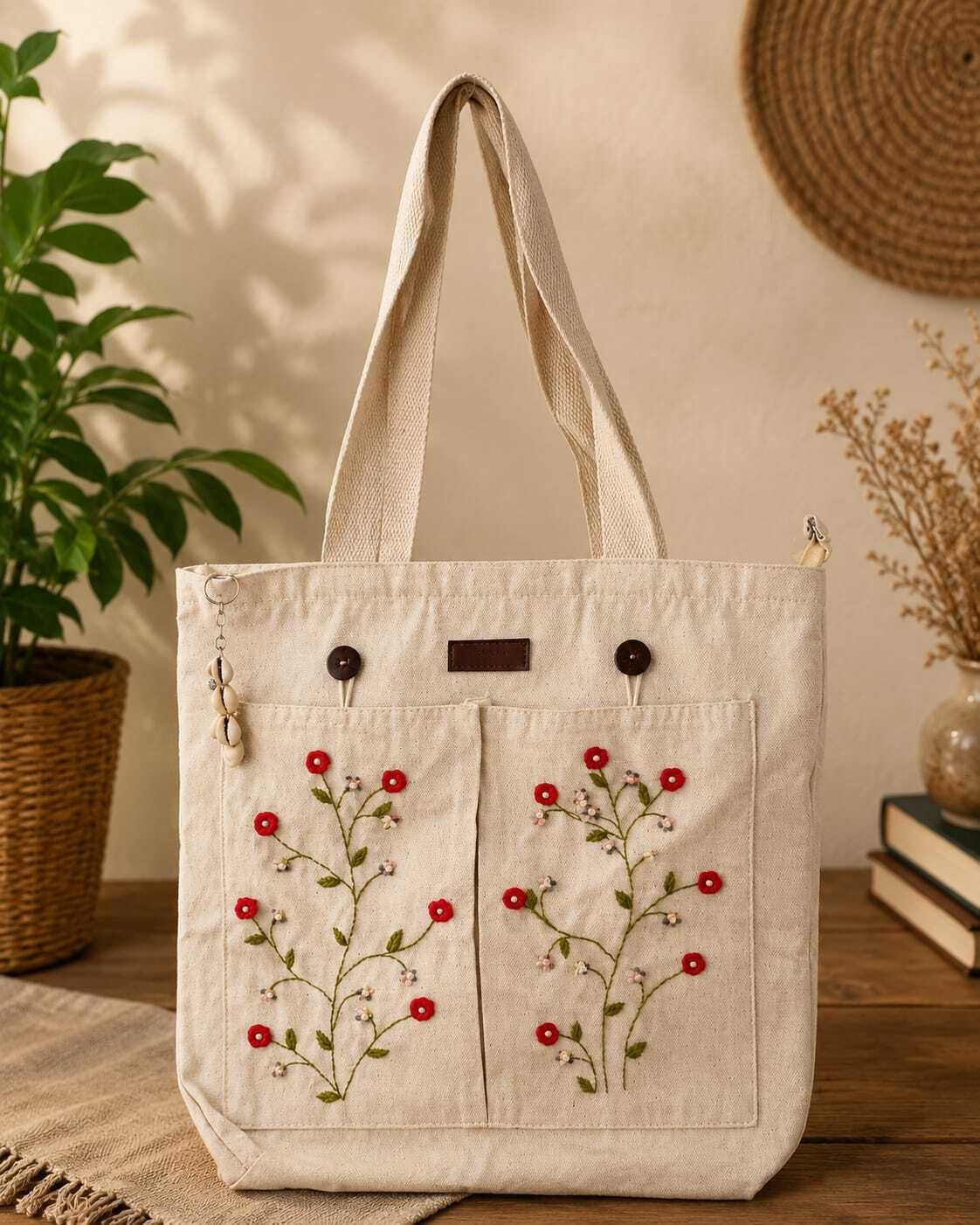 riwaj Women Beige, White Tote-picture-11