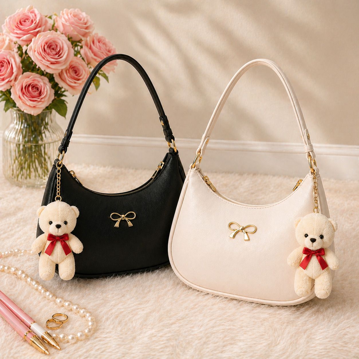 Black Women Messenger Bag teddy combo-image-9