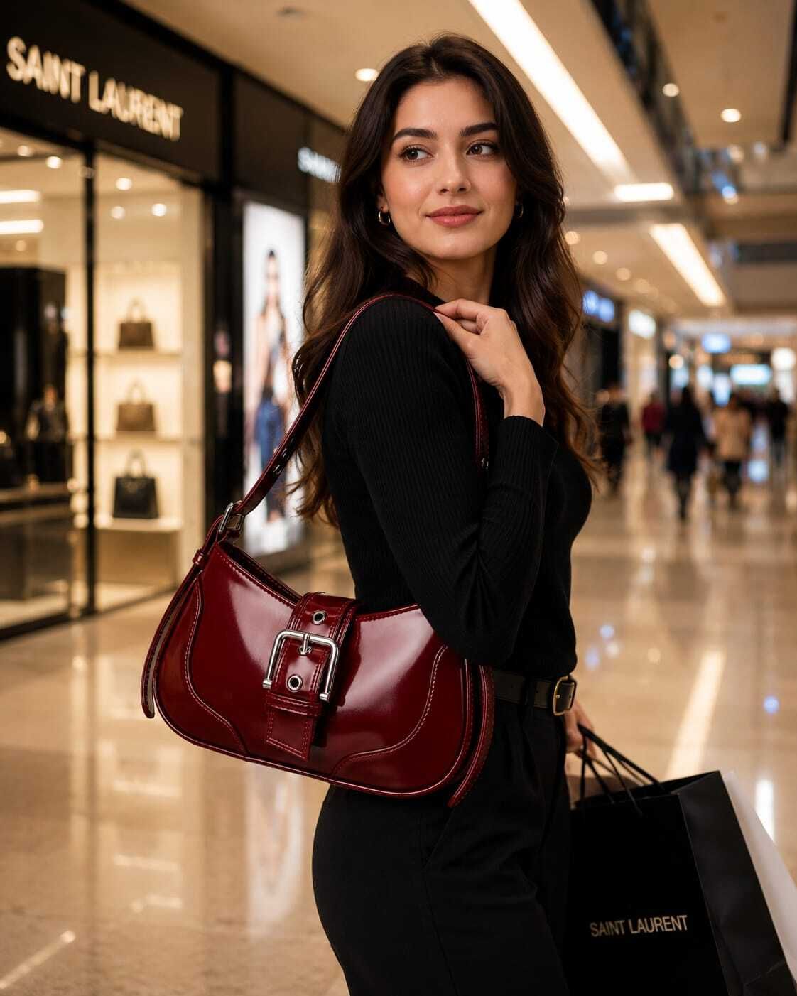 Red Women Shoulder Bag Vogue Curve Shoulder Bag-image-1