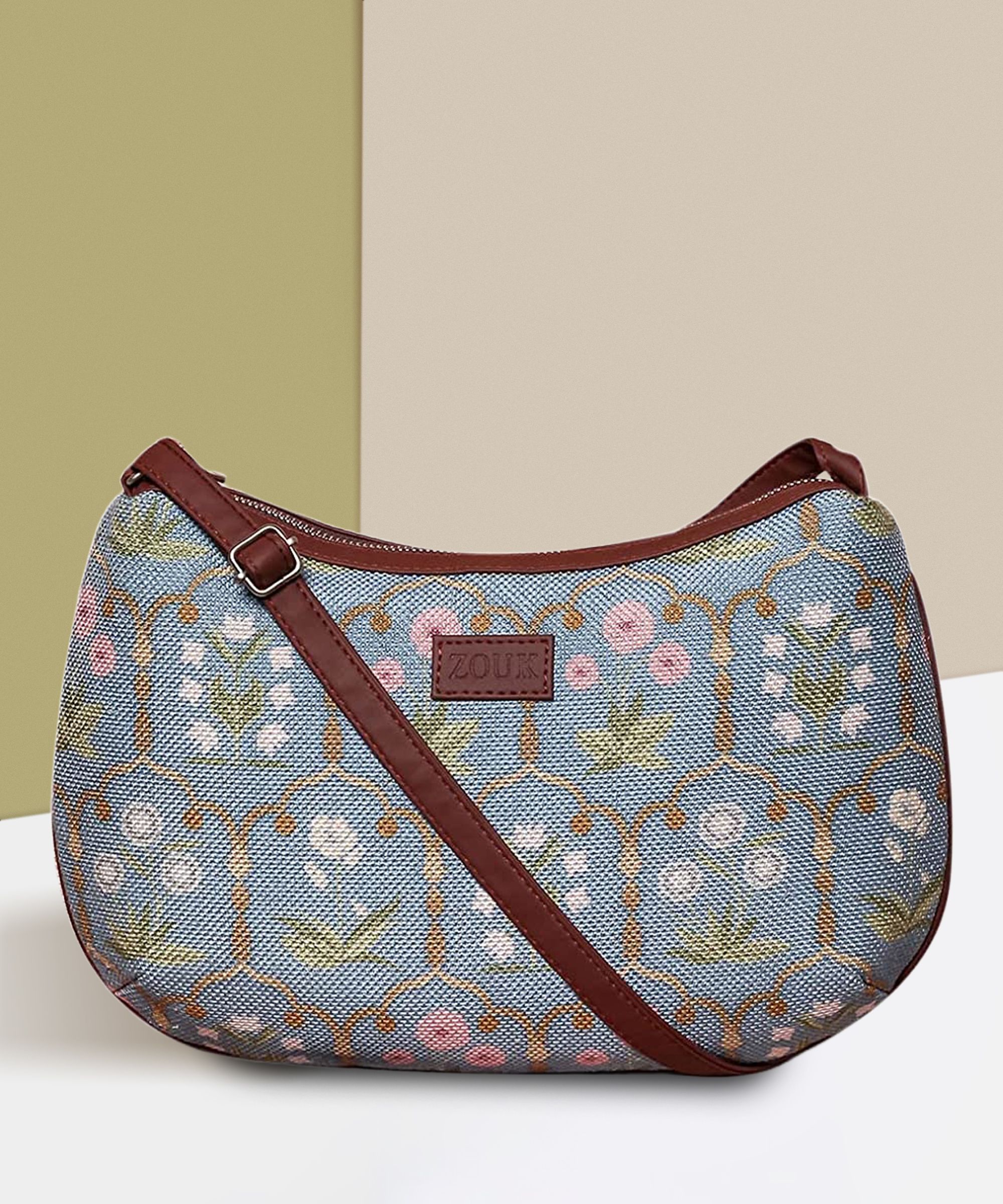 zouk Blue Women Shoulder Bag 100% PeTA Approved Vegan Leather Jaipur Fresco Blue Print Shoulder Bag For Women-picture-10