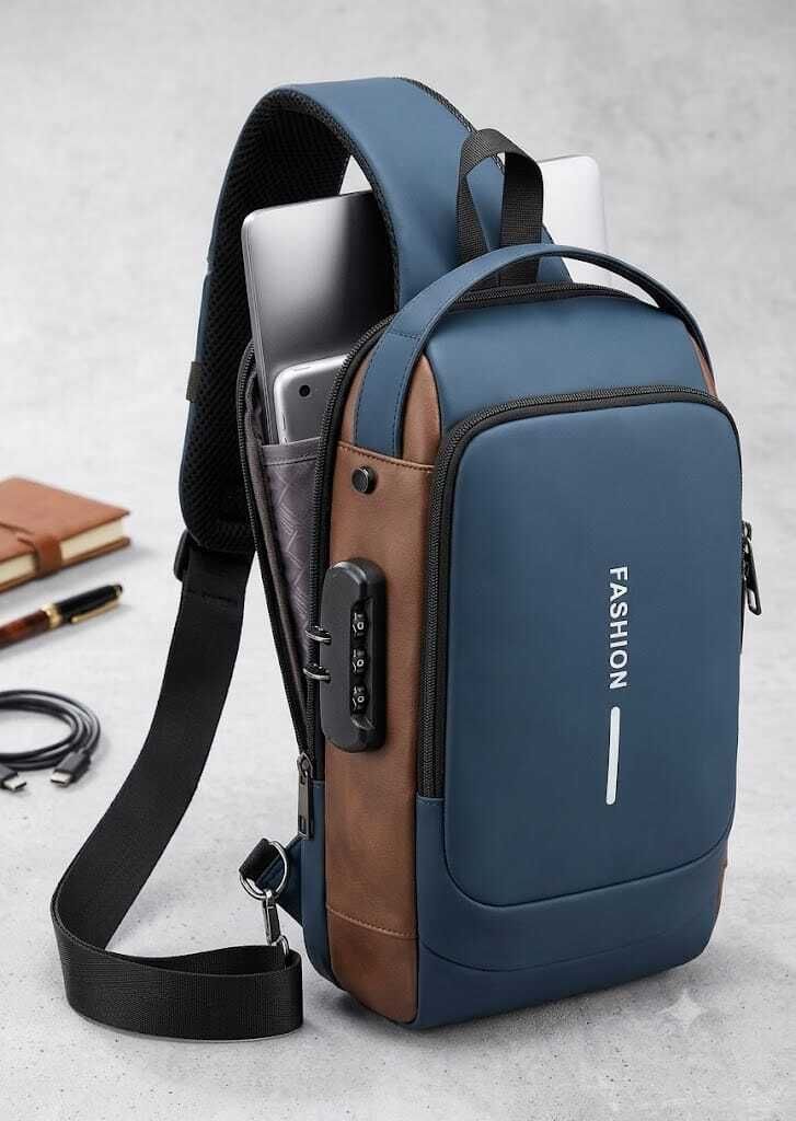 kgn Blue, Brown Men Sling Bag Sling bag waterproof selling bag for men-picture-3