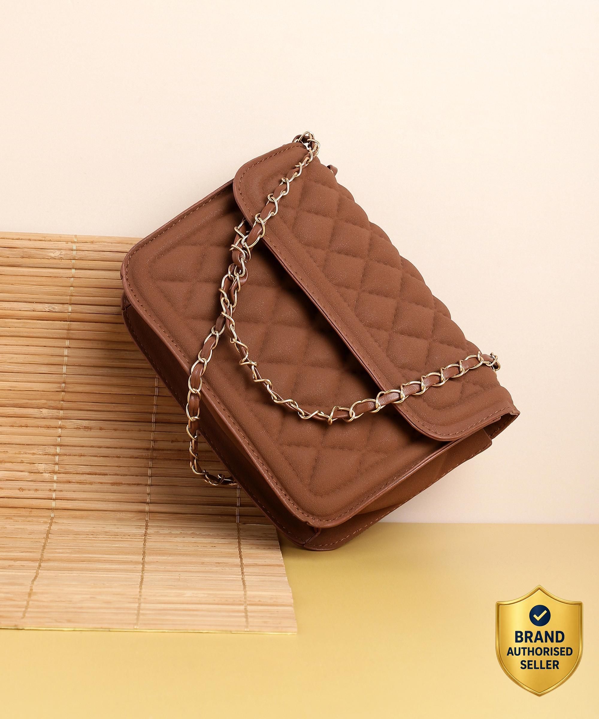 haute sauce Brown Women Sling Bag Brown Quilted Vegan Leather Sling Bag-picture-14