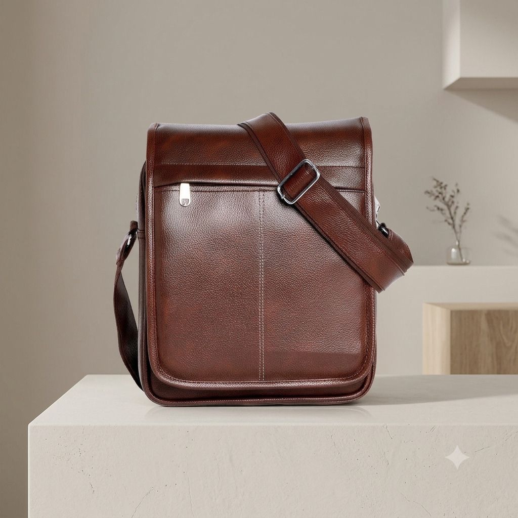 morabia Brown Men Sling Bag Premium PU Leather Flap Crossbody Sling Bag-picture-13