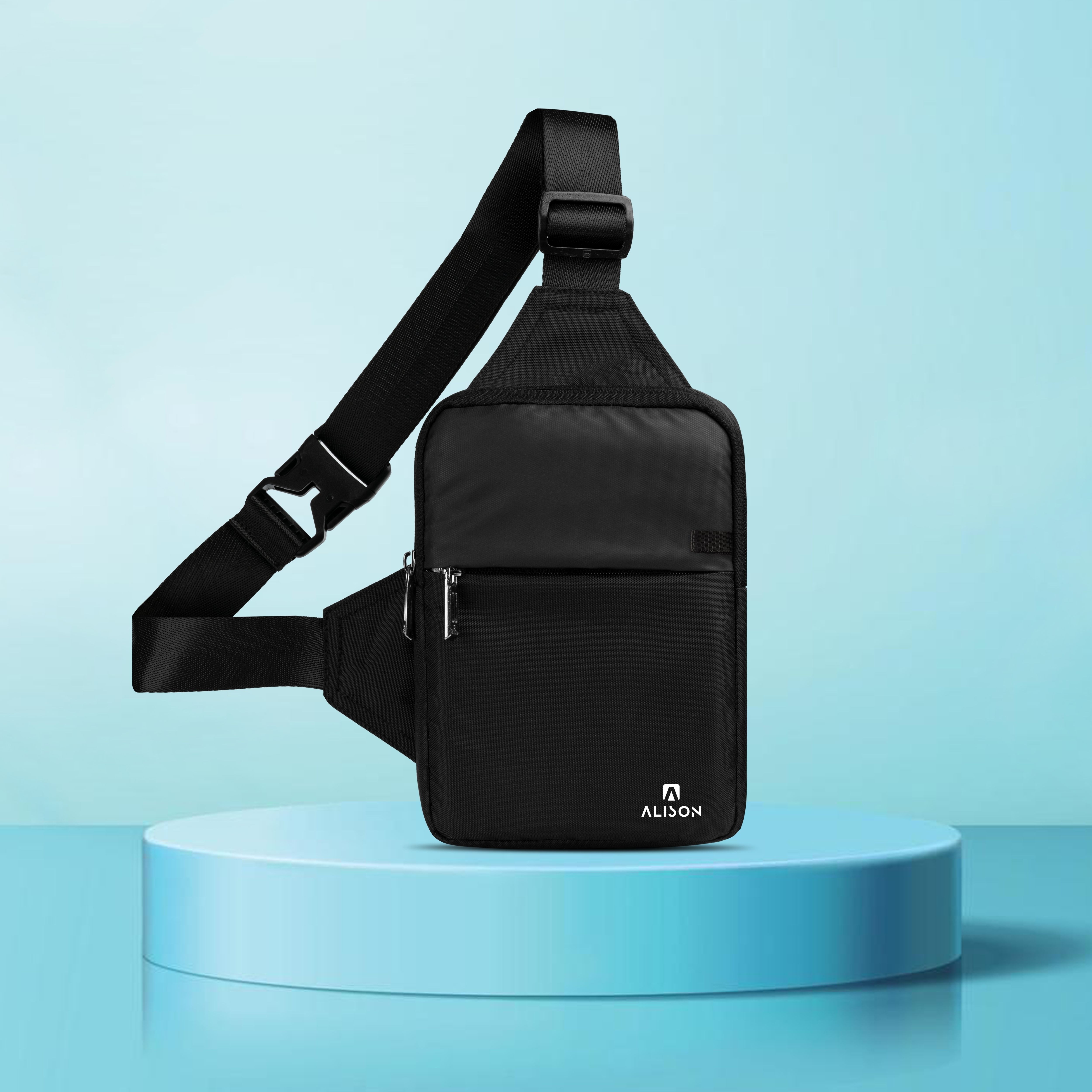 alison Black Men Shoulder Bag Sling Bag Crossbody Waterproof Trendy Cell Phone Chest Bag for Travel Work Gym-picture-37