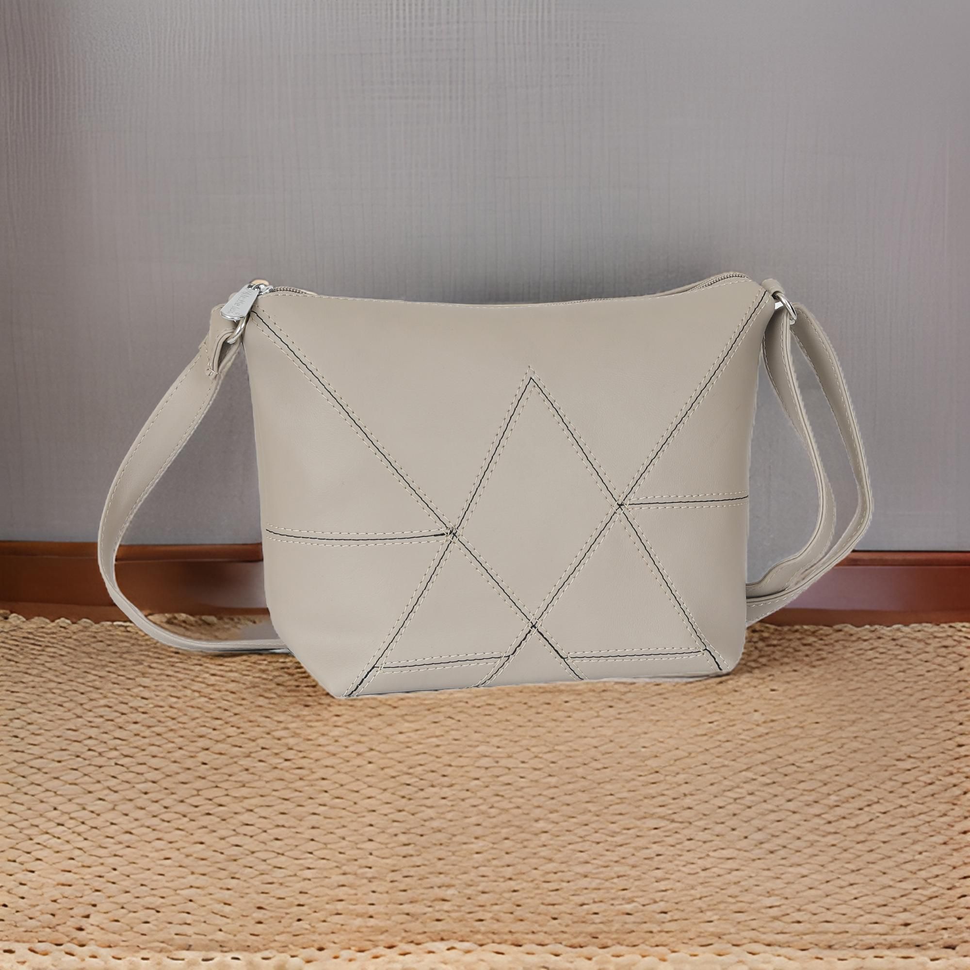 leather land Clear Women Sling Bag - Medium American Stitch Sling In Light Beige-picture-19