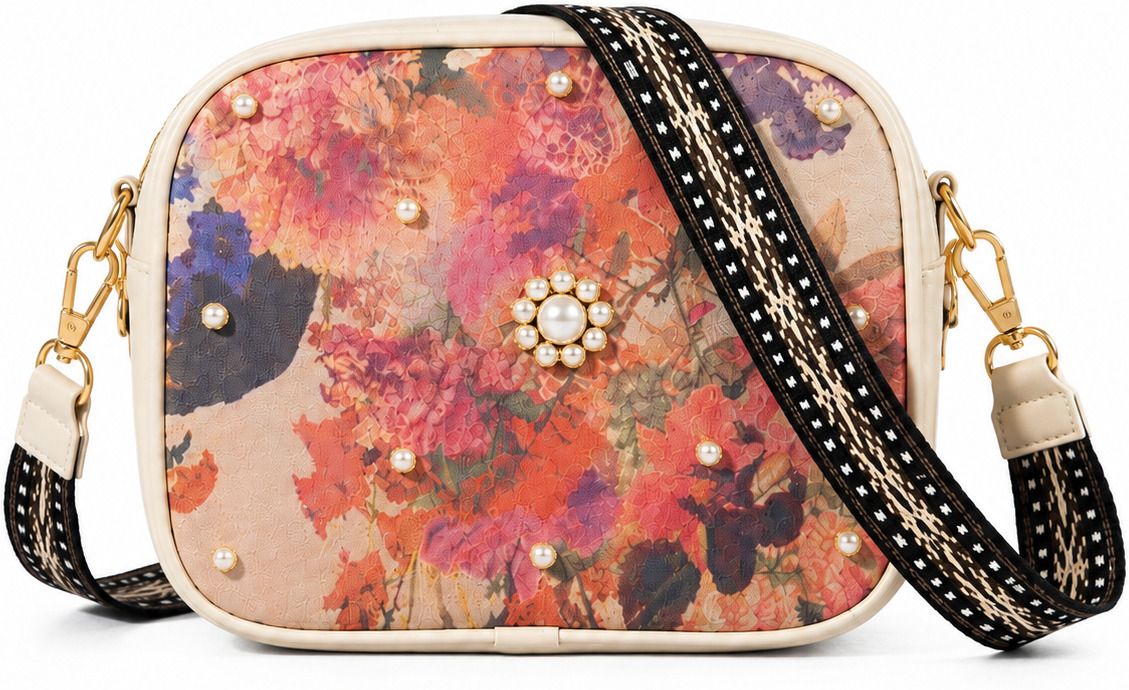 Multicolor Women Sling Bag Floral Pearl Embellished Camera Crossbody Bag-image-29