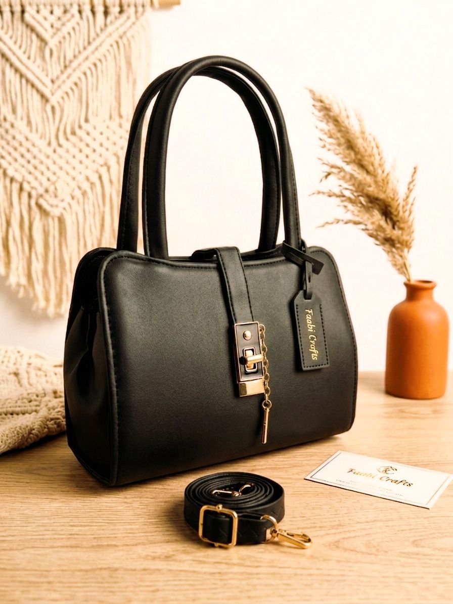 Black Women Satchel Trendy Satchel Handbag with Dual Handles | Shoulder Bag With Detachable Strap-image-3