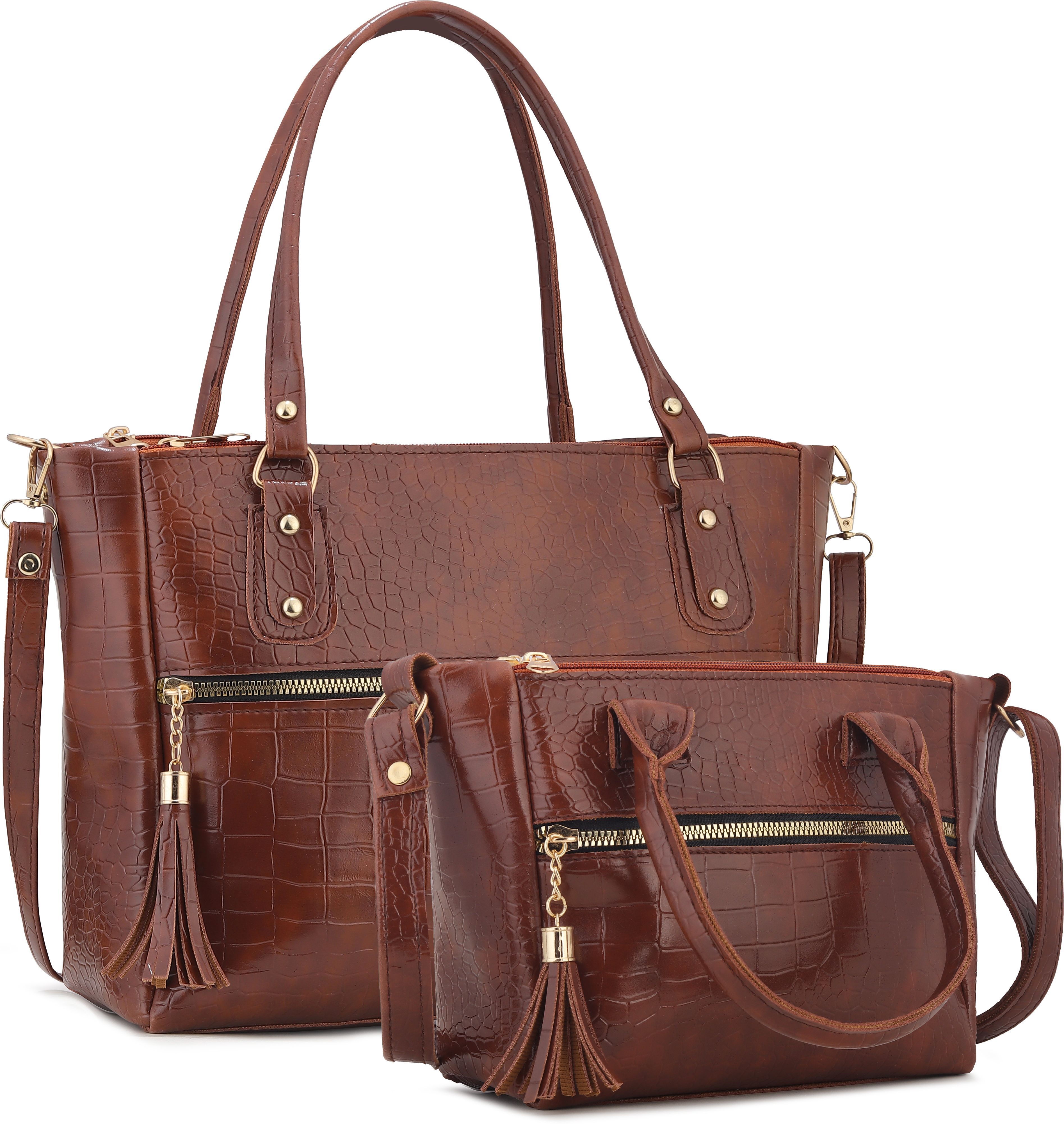 Tan Women Hand-held Bag The Croco Luxe 2-in-1 Handbag Set (or) The Sienna Croco Combo