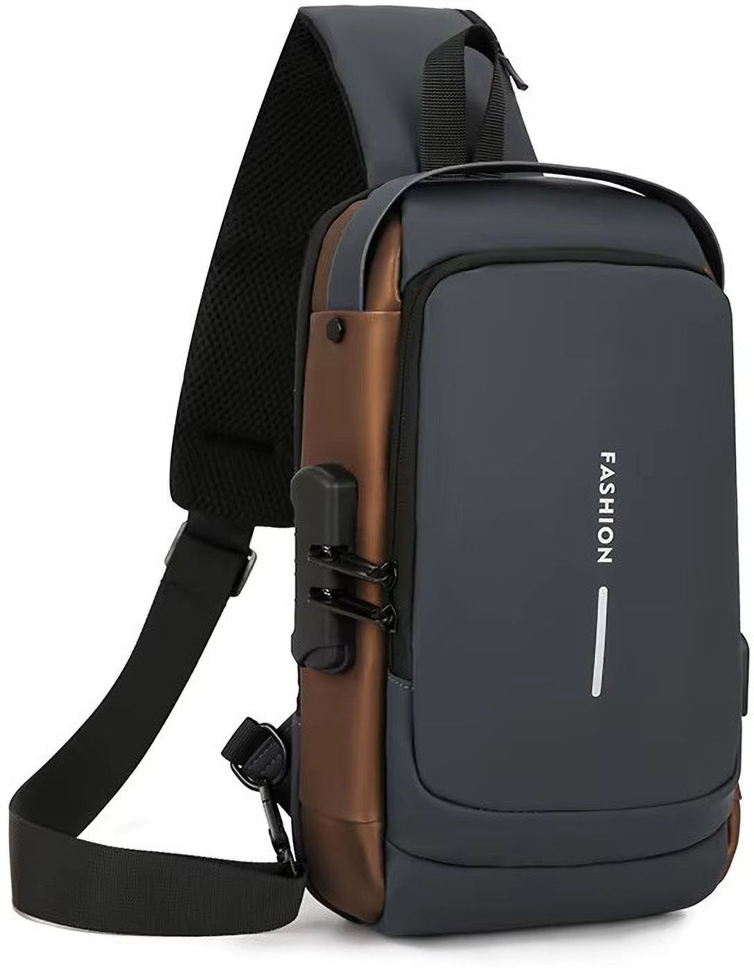 Grey, Brown Men & Women Sling Bag Anti-Theft, Waterproof, USB Charging, Crossbody Sling Bag with Adjustable Strap