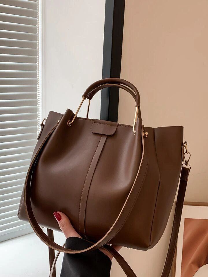 accomade Brown Women Hand-held Bag Casual Women’s Shoulder Bag in pu-Leather- Spacious Tote with 1 Main Compartment-picture-24