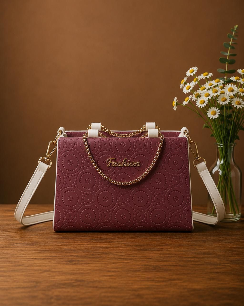 Maroon Women Sling Bag Women's Structured Crossbody Bag with Contrast Straps-image-30