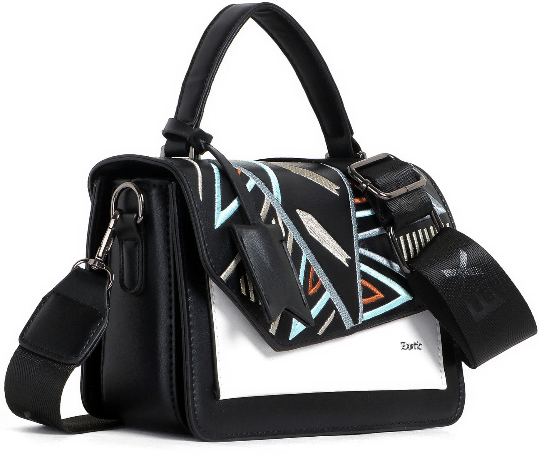 exotic Black Women Sling Bag Embroidery Design Saddle Boxy Shoulder Bag-picture-18