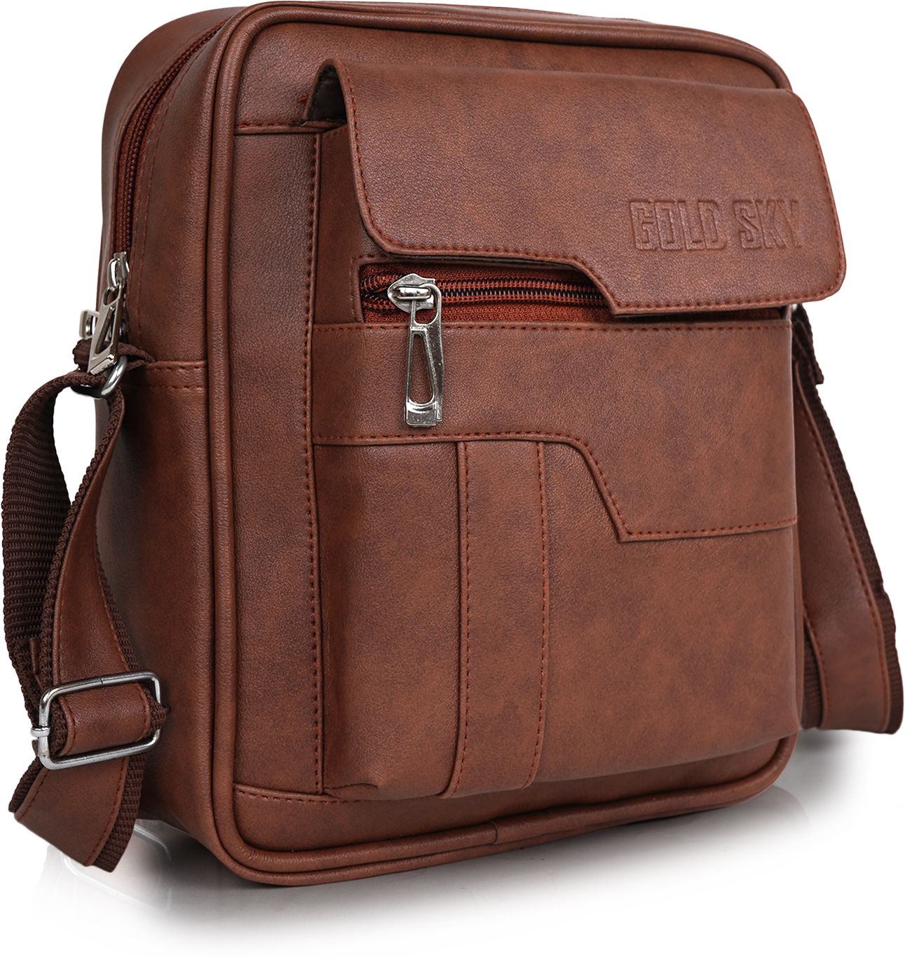 Tan Men & Women Sling Bag PU Leather Sling Bag/Crossbody Tablet Messenger Bag For Office Business Travel-image-35