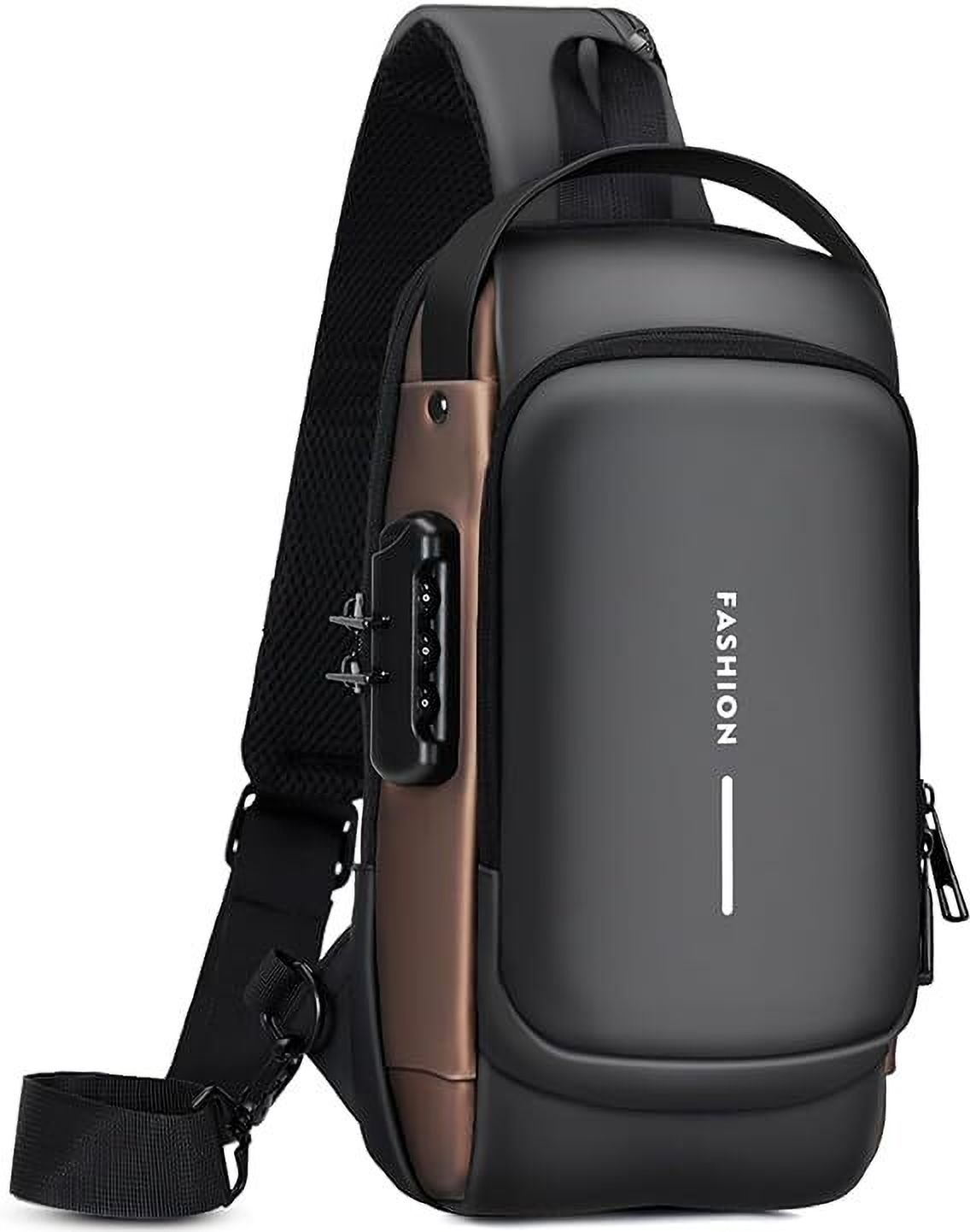 Black Men Shoulder Bag Sling Bag for Men |Anti-theft Crossbody Bag USB PU Shoulder Bag