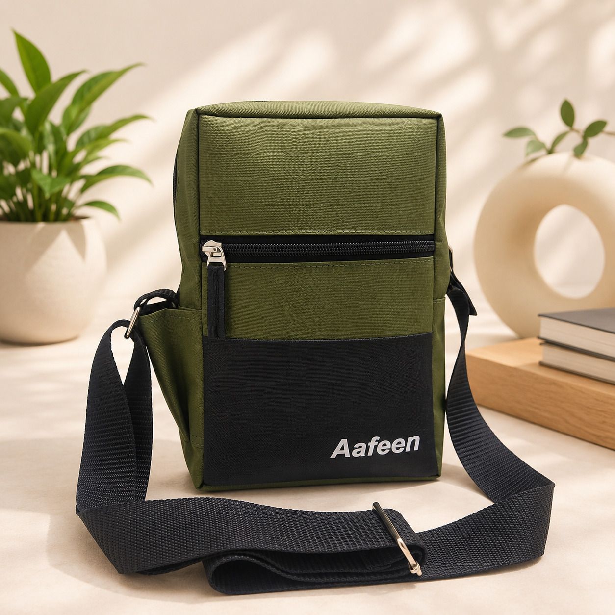 Green Men Sling Bag Olive Men Sling Bag Cross body Men's Messenger for Travel / Office / Business-image-1