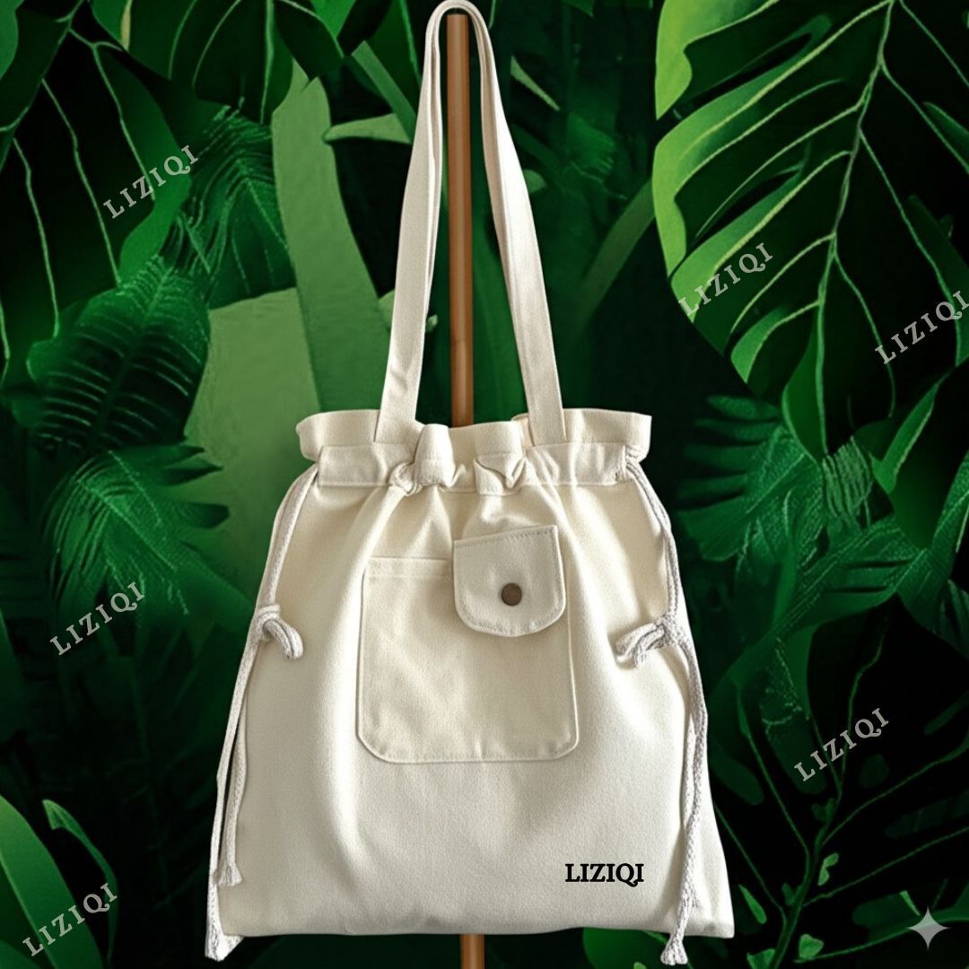 White Women Tote trendy cotton women bag canvas tote bags for women college bags-image-1