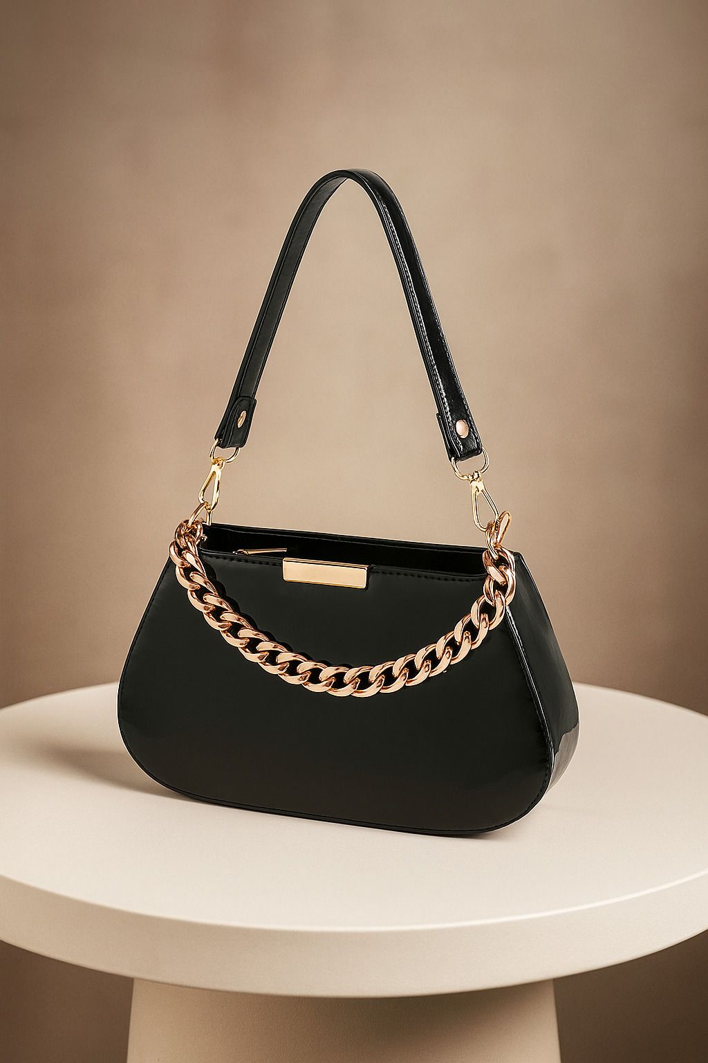 nby craft Black Women Sling Bag Trendy Women PU Leather Shoulder Bag with Golden Chain Handle-picture-12
