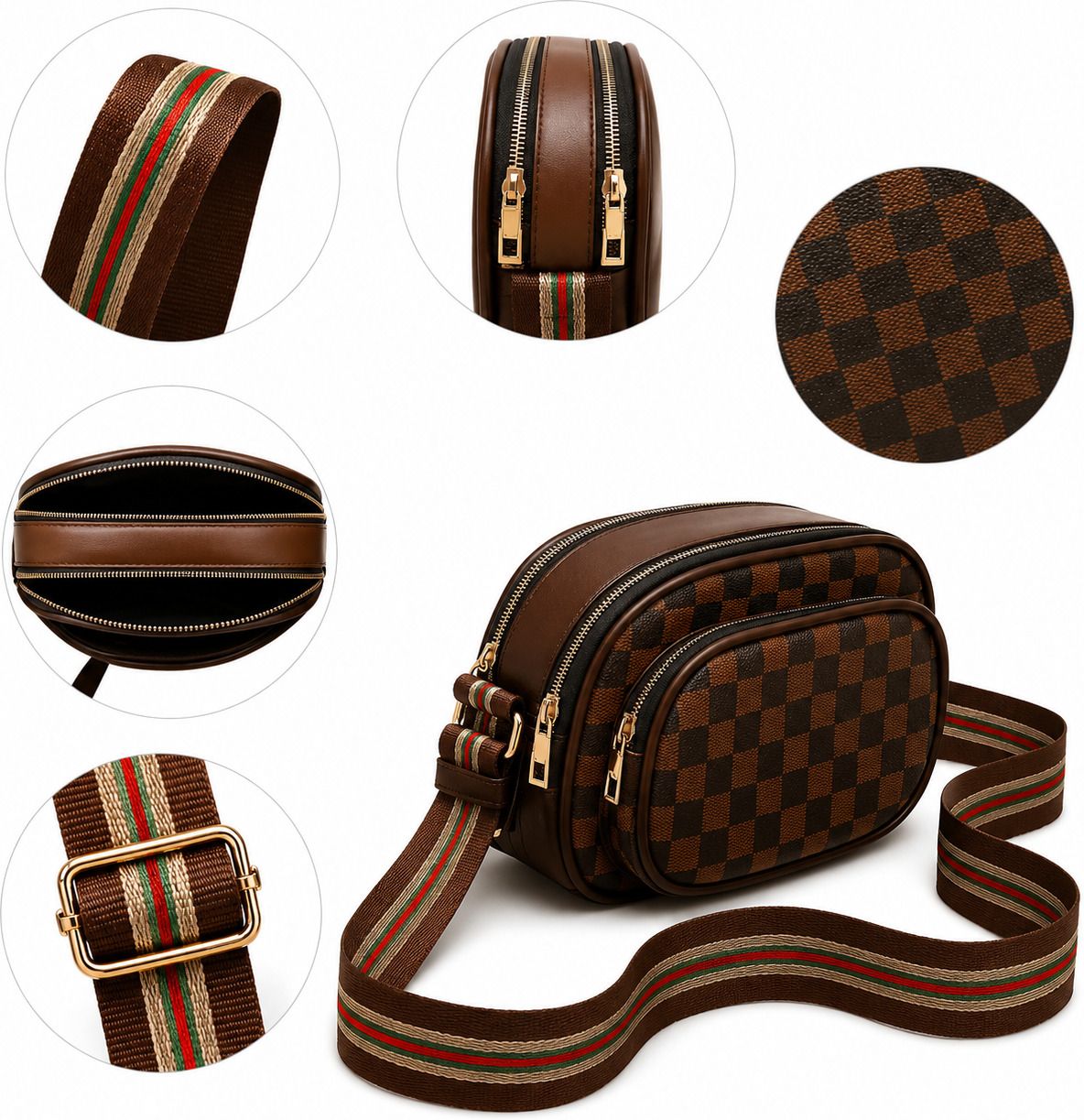 Brown Men & Women Sling Bag Dark Brown Checked50-image-1