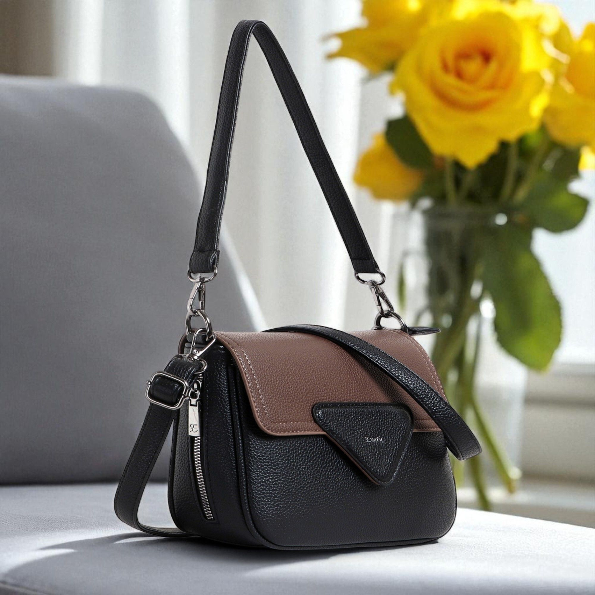 exotic premium Black Women Sling Bag Unique Shape Texture Design Flap Closure-picture-20