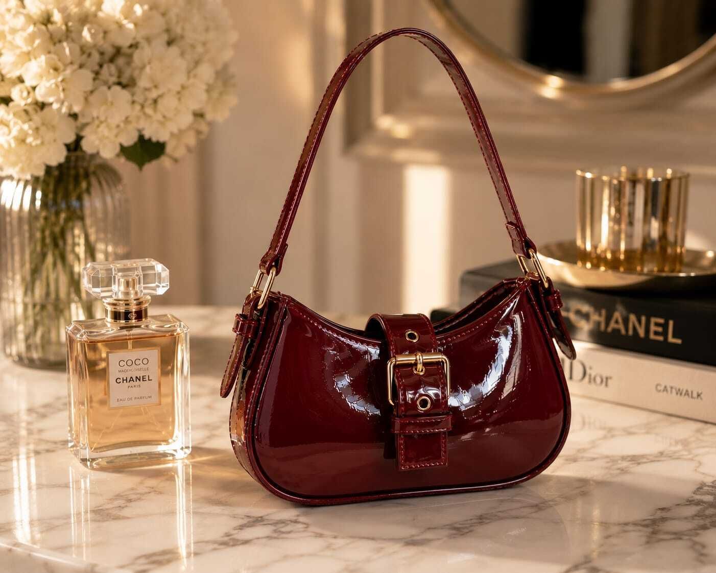 Maroon Women Sling Bag Royale Buckle Purse-image-38